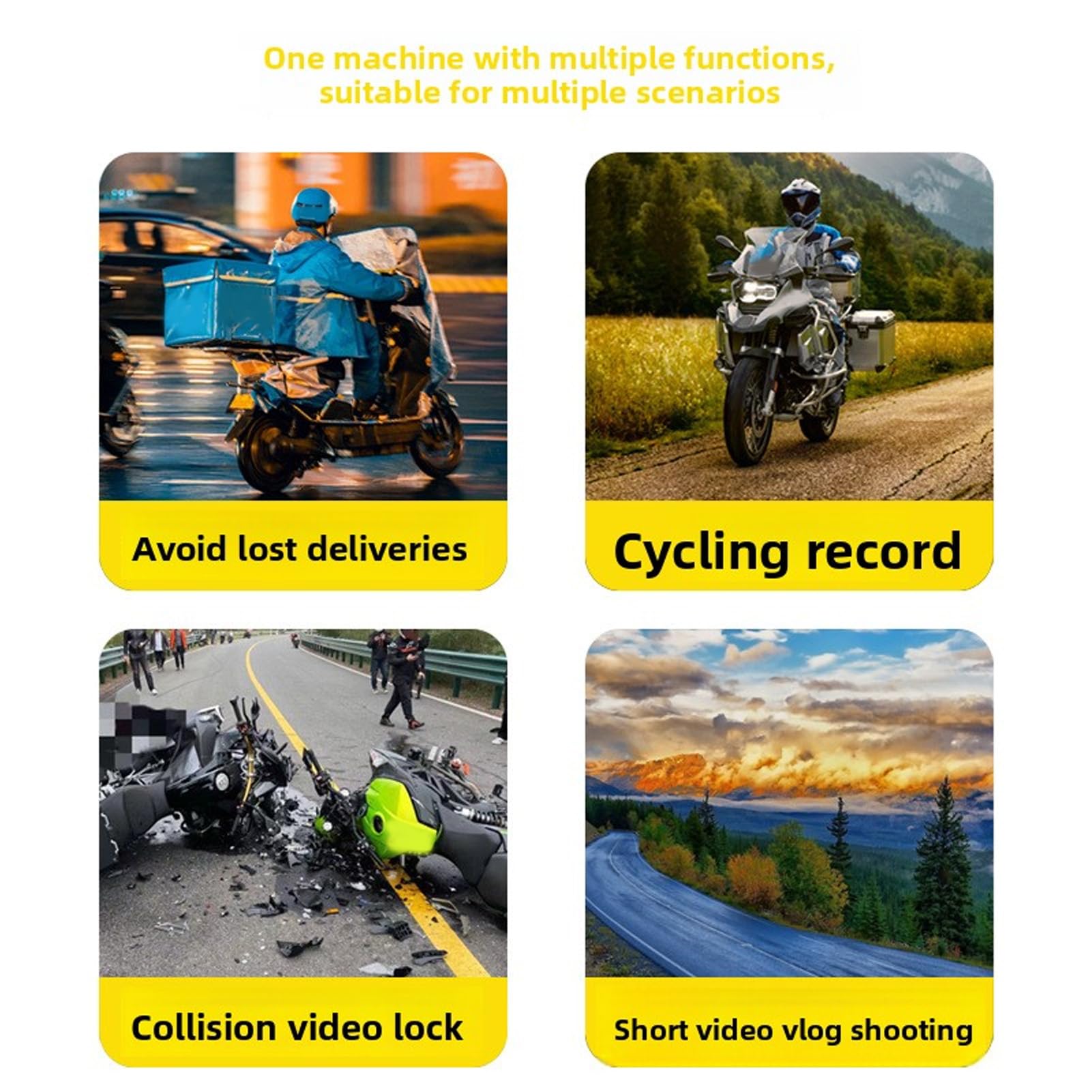 Fockety Kamera Samochodowa Motocykla, Wodoodporna Kamera Wsteczna Motocykla 4K 34 MP IP67, Rejestrator Jazdy Samochodem z technologią Inteligentnego Nakładania się