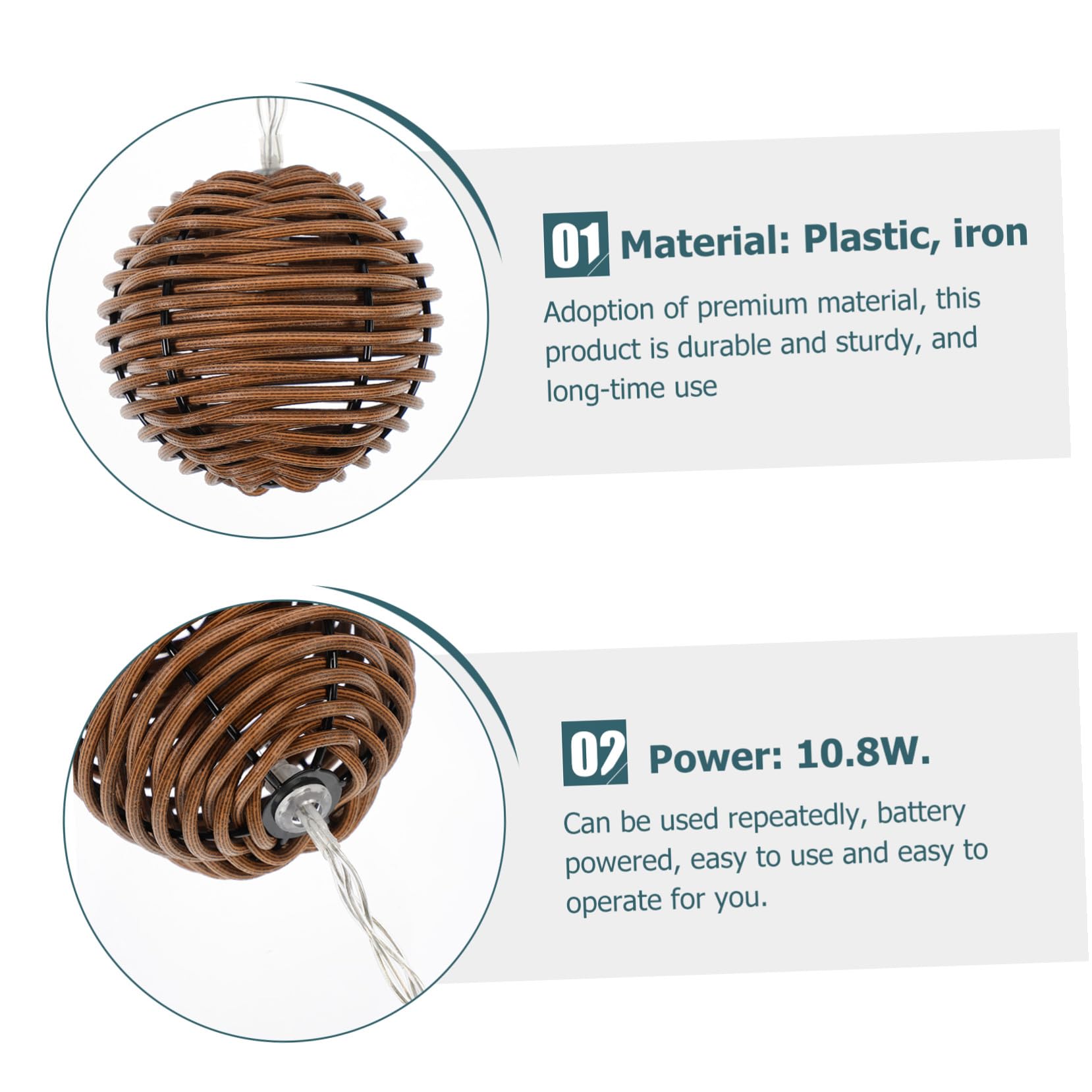 TOYANDONA Imitations Rattan Licht LED Dekorationslichterkette 1 Satz Braun | Kunststoff und Eisen, Batteriebetrieben mit 3 Aa Batterien, für Hochzeit und Party