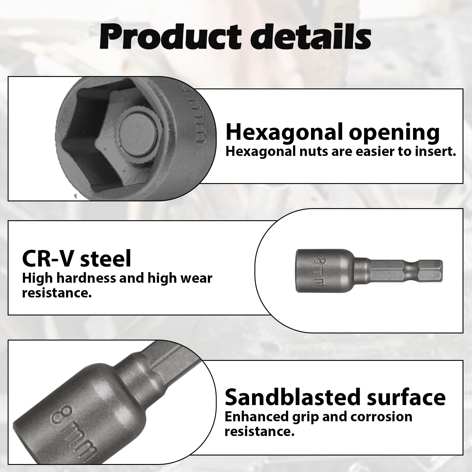 8mm hex bit, 8mm Socket, Impact Drive Socket Sets, Allen Key Drill Bit Set, Magnetic Nut Driver - Image 2