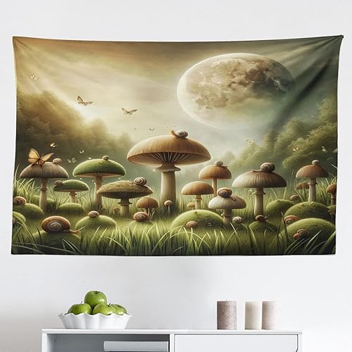 Miniatura 160 de Ambesonne Tapiz de fantasía, paisaje de fantasía con reloj, rayos de cielo de ensueño desde el techo, arte ficticio, colgante de pared ancho para