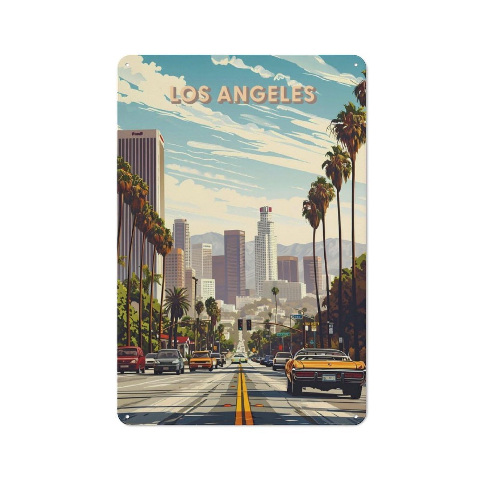 Junmoney Los Angeles Rustic Metal Plaque 30X20cm For Lounge Or Reading Corner, For Home Office, Studio And Craft Room Walls