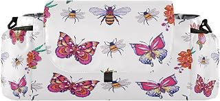 CUPADA Embroidery Butterfly Honey Bee Universal Stroller Organizer, Stroller Organizer Bag with Cup Holders Removable Shoulder Strap Fits Most Baby and Pet Strollers