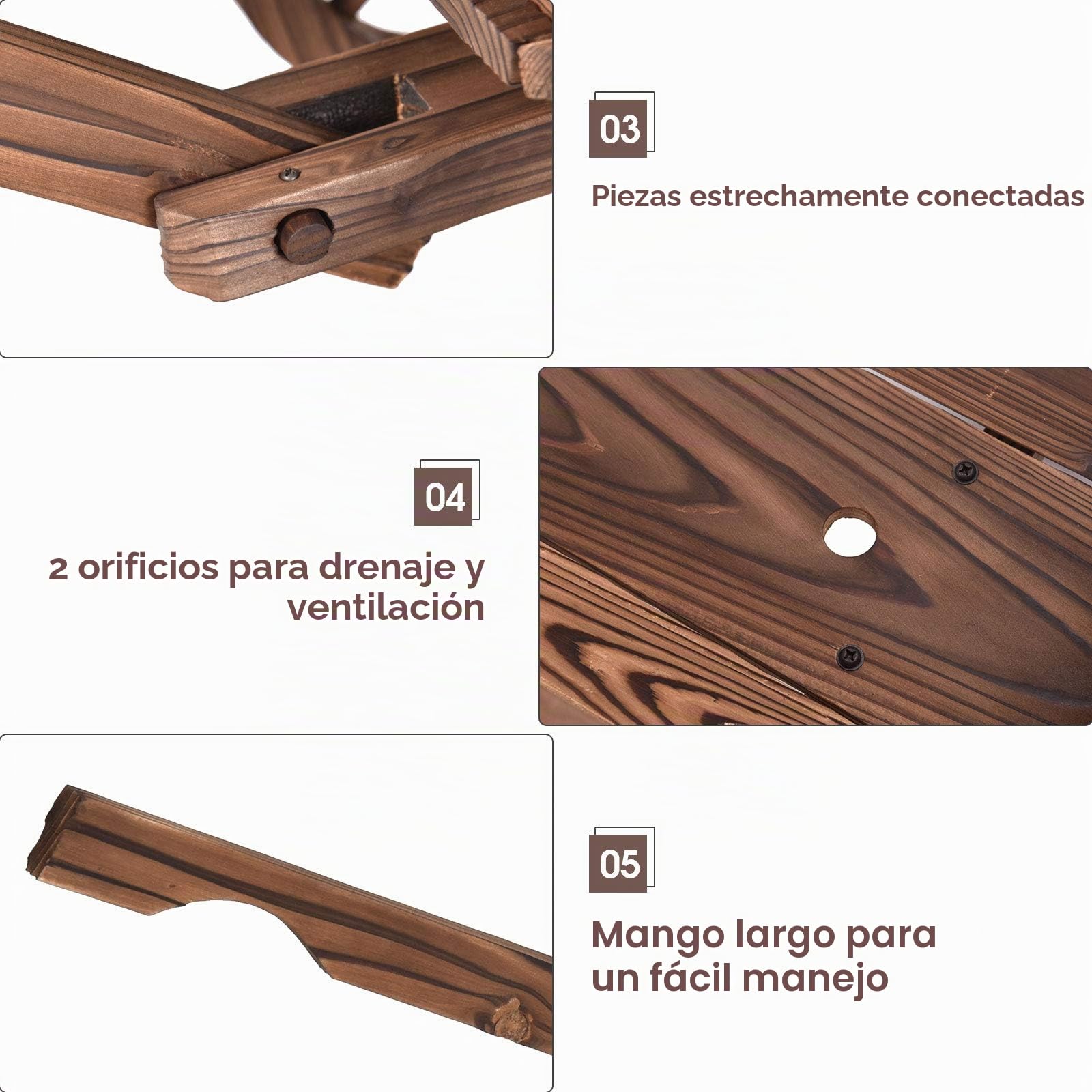 GIANTEX Carro de Jardín de Madera de Abeto con 4 Ruedas Grandes, Mango Largo, Ajustable, Ideal para Jardín Exterior, Marrón