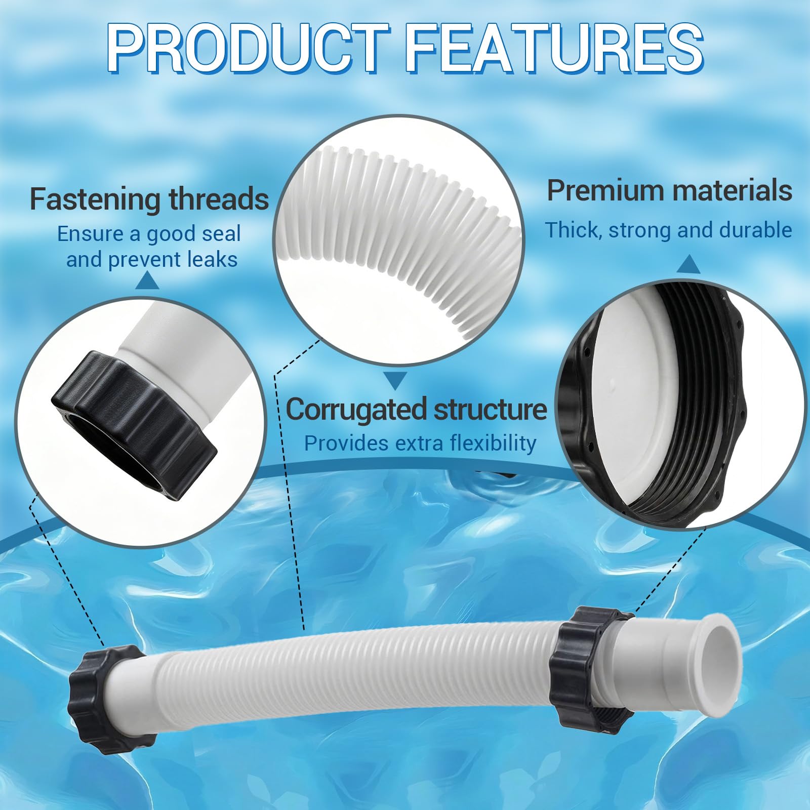Tuyau Pompe Piscine, Tuyau Filtration Piscine, Tuyau Raccord Pompe Filtre à Sable, Tuyaux pour Piscine avec écrous, Convient pour Une Interface de 1,5 Pouce (40cm)