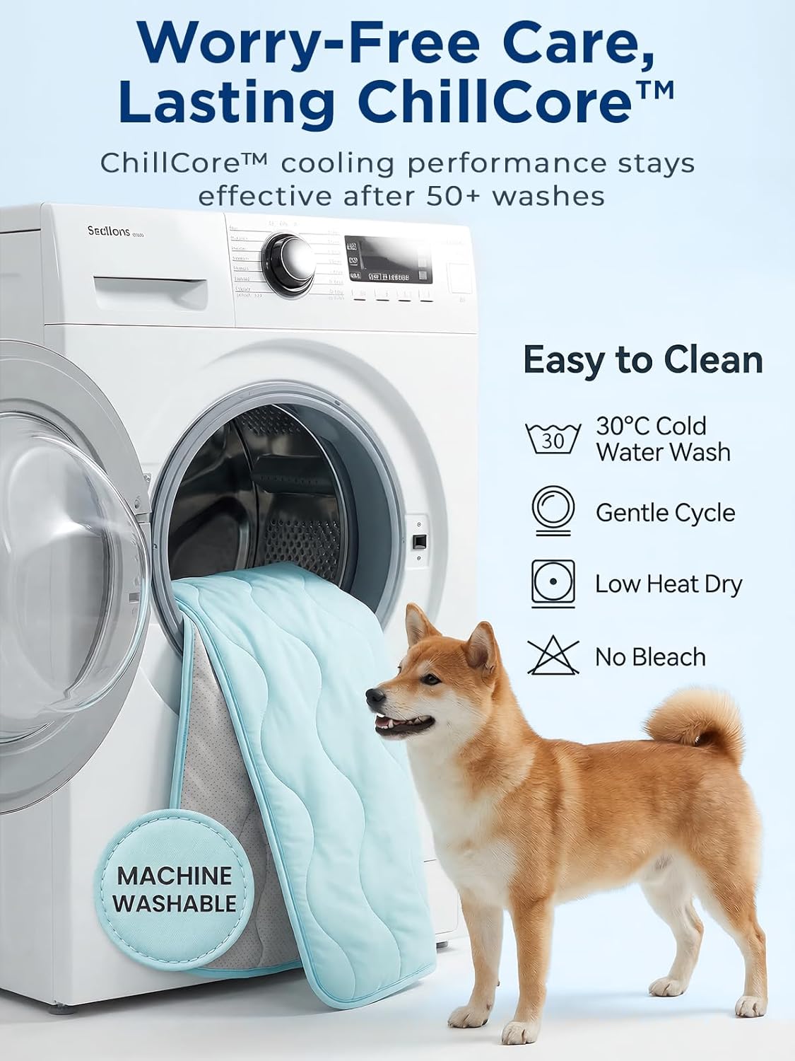 Dog Cooling Mat for Extra Large Dogs, 48"x30" Breathable Self Cooling Crate Mat for Dogs & Cats, QMAX>0.5 Portable Washable Pet Cooling Mat for Dog Bed, Thickened Cool Fiber Indoor/Outdoor Summer,Blue