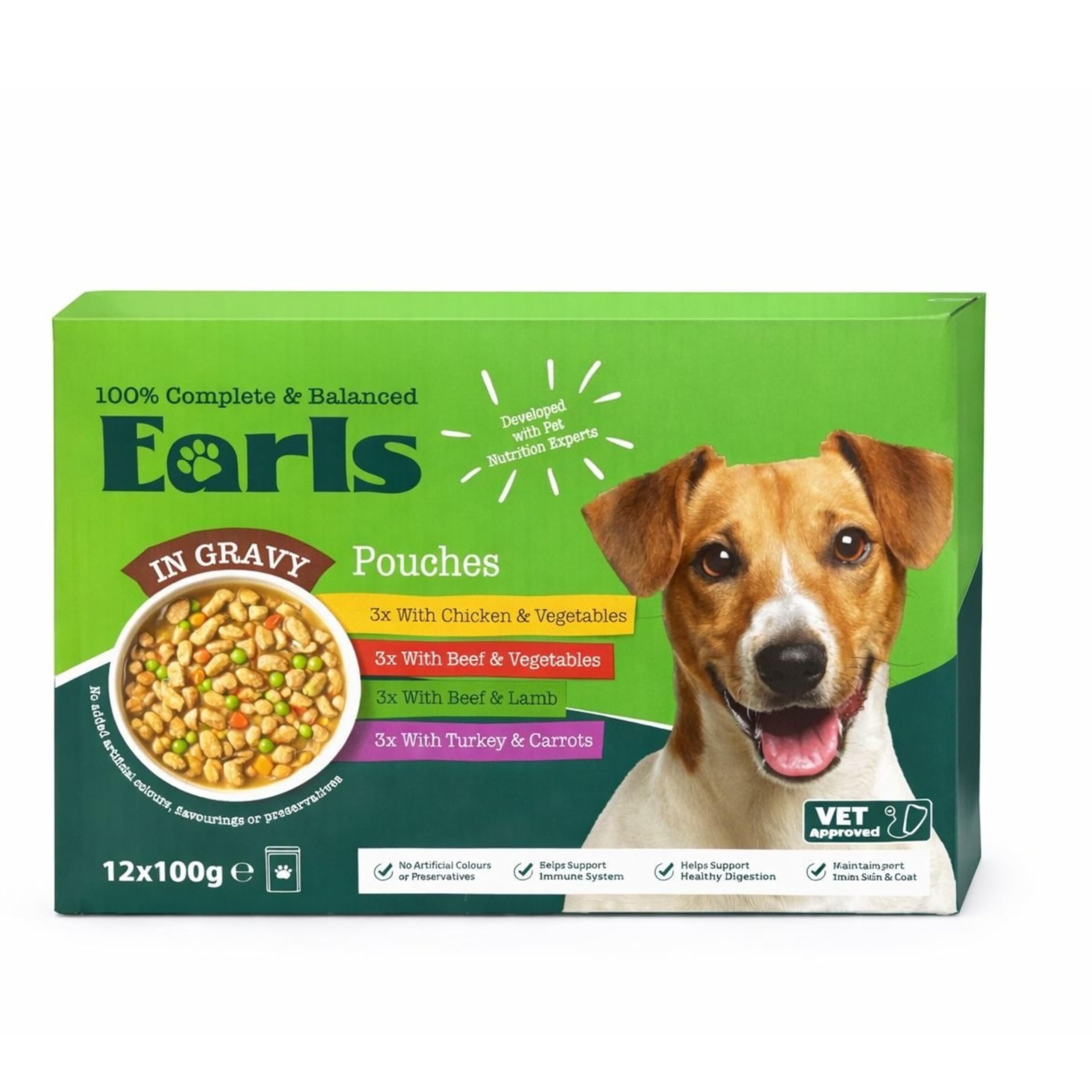 Ark Future Earls Premium Complete Adult Wet Dog Food Pouches in Gravy – 12 x 100g Variety Pack | Chicken, Beef, Lamb & Turkey | | No Artificial Colours or Preservatives (in Gravy) — image 1