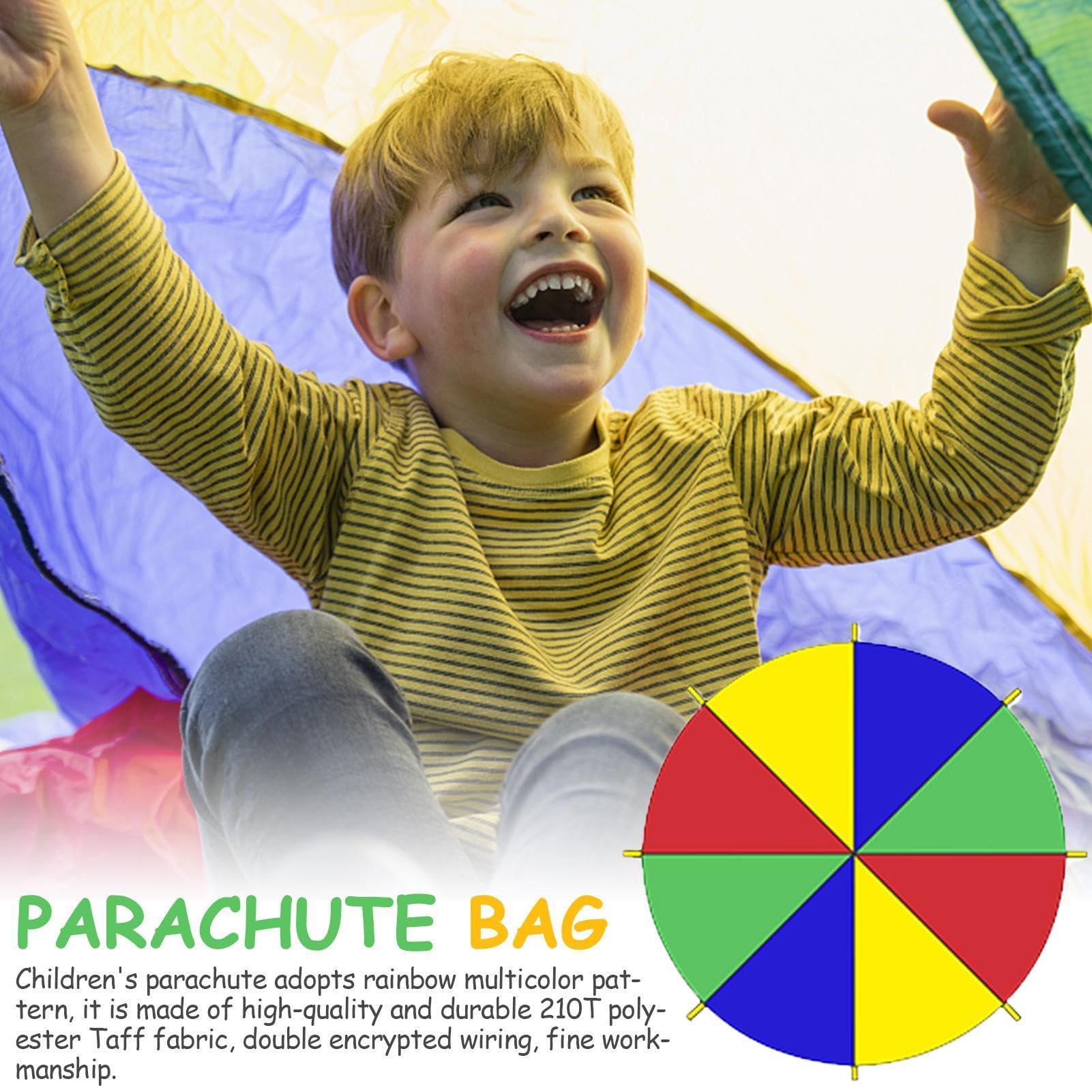 Mehrfarbiger Fallschirm, Kinder Fallschirm Sie Fallschirmspiel mit Griffen