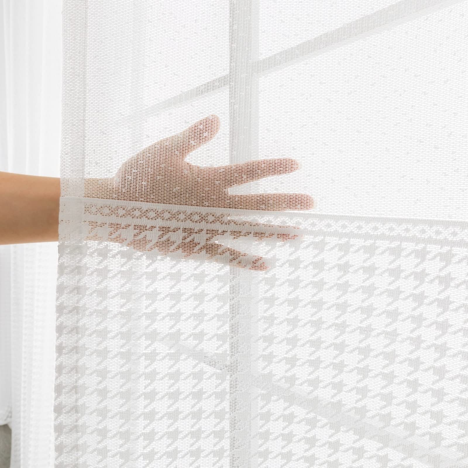 Tende Voile in Poliestere Trasparenti, Tende Due Pannelli Finestra Occhiello Griglia Tende per Stanzetta e Soggiorno 86x138CM Bianco