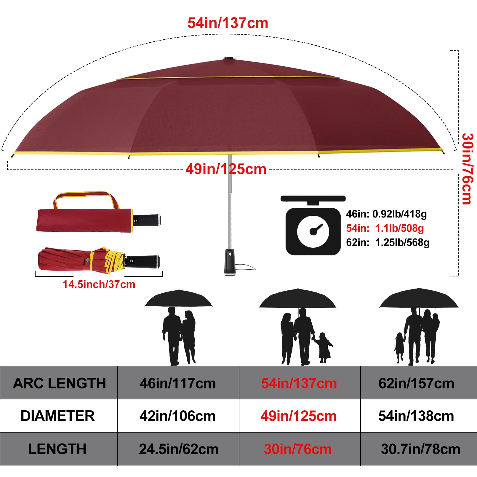 Satol Bardzo duży parasol golfowy, 137 cm, wiatroszczelny, 10 żeber, wentylowane, podwójne paski odblaskowe, automatyczne otwieranie/zamykanie, ochrona przed promieniowaniem UV, lekki i kompaktowy, do