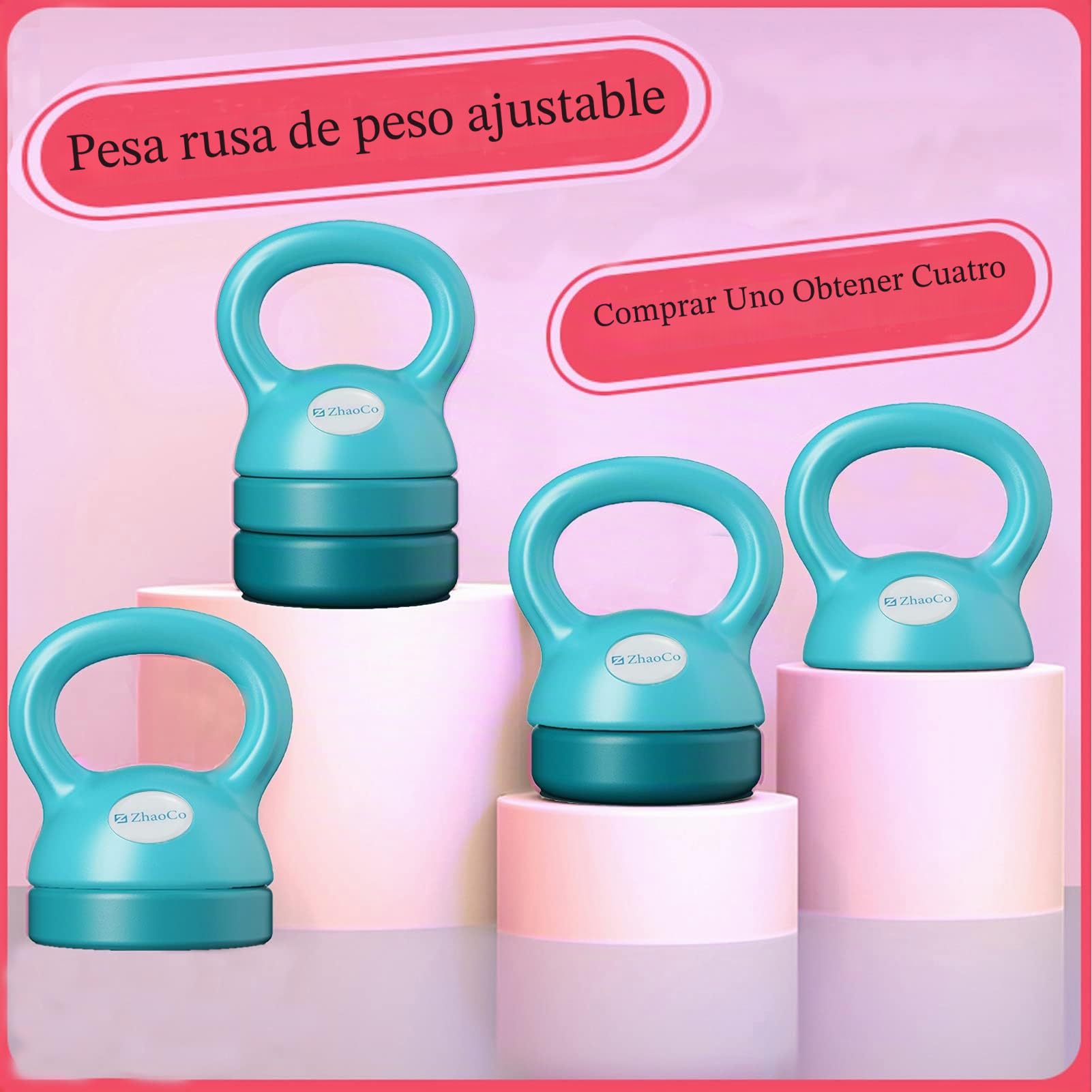 ZhaoCo Pesa Rusa para Mujer, Pesas Ajustables de Kettlebell de 5 lbs (2,2kg), 8 lbs (3,6kg), 9 lbs (4kg), 12 lbs (5,4kg), Pesa Rusa de Carga Variable para el hogar y el Gimnasio