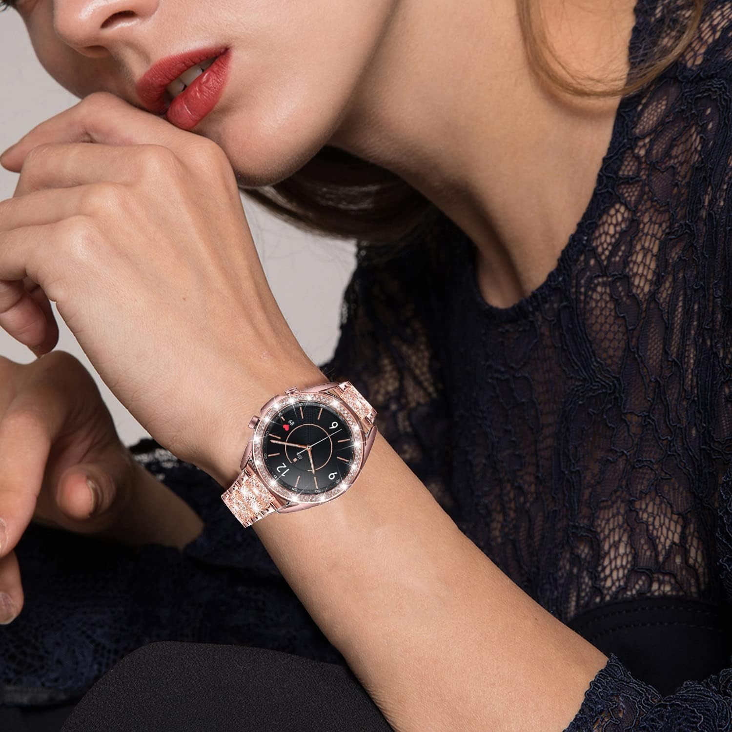 Bands Compatible with Samsung Galaxy Watch 3 (41mm), 20mm Luxury Diamond Stainless Steel Metal Bracelet with Rhinestone Bezel Ring Case Cover Replacement for Women Men - Image 4