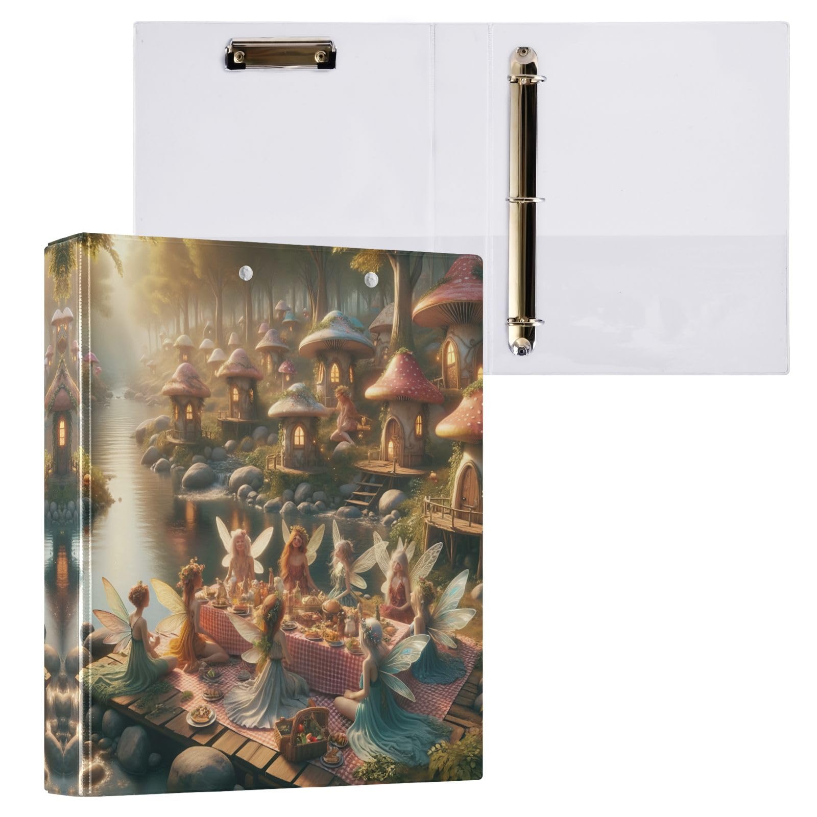Fantasy Fairies - Raccoglitori a 3 anelli da 3,8 cm, con 3 tasche interne, organizer decorativo per materiale scolastico, confezione da 2
