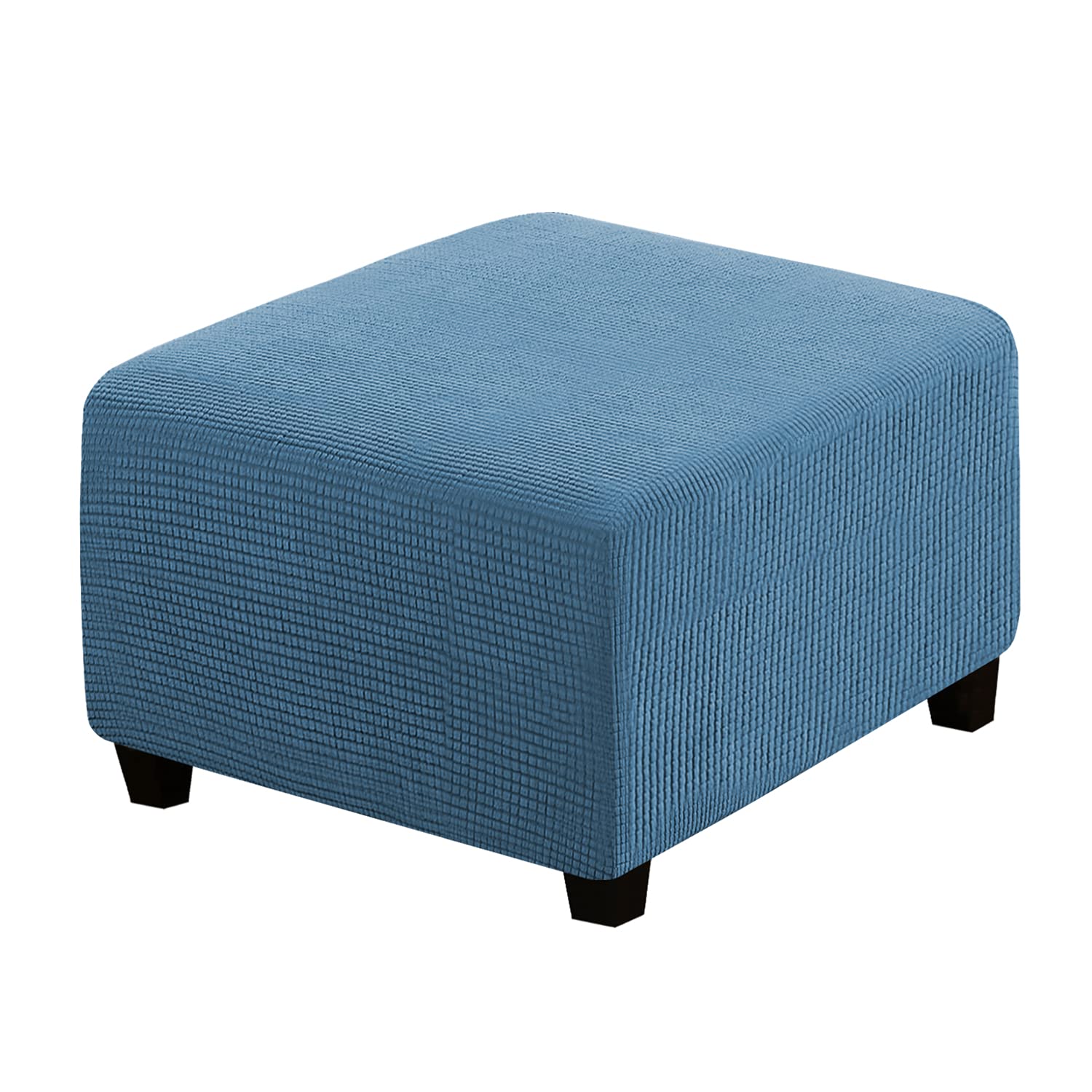 H.VERSAILTEX Square Ottoman Covers Ottoman Slipcovers Folding Storage Stool Furniture Protector Form Fit with Elastic Bottom, Stretch High Spandex Small Checks Jacquard Fabric(Medium,Dusty Blue)
