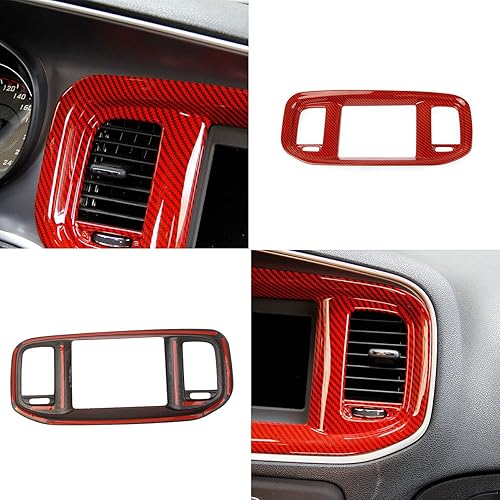 Miniatura 6 de crosselec Marco de pantalla de navegación de DVD de fibra de carbono para Dodge Charger 2015+ (fibra de carbono roja)