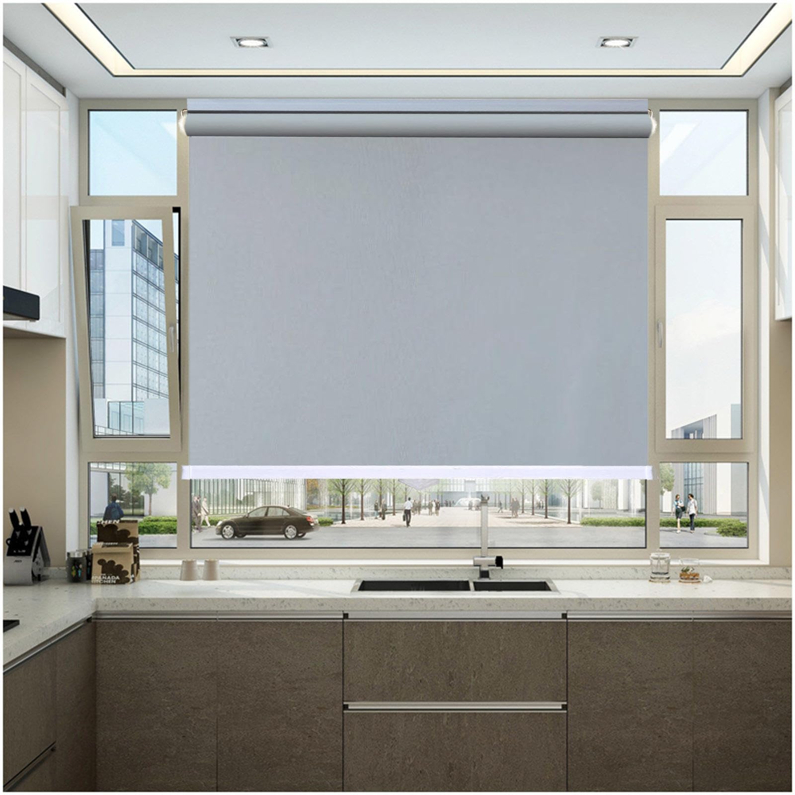 Blackout Roller Blinds No Drilling, Window Roller Shades, Home Sun Shades, Temporary Blackout Curtains, Thermal Blinds 50x125/70x150/95x200cm,grey-140x160cm/55 * 63in