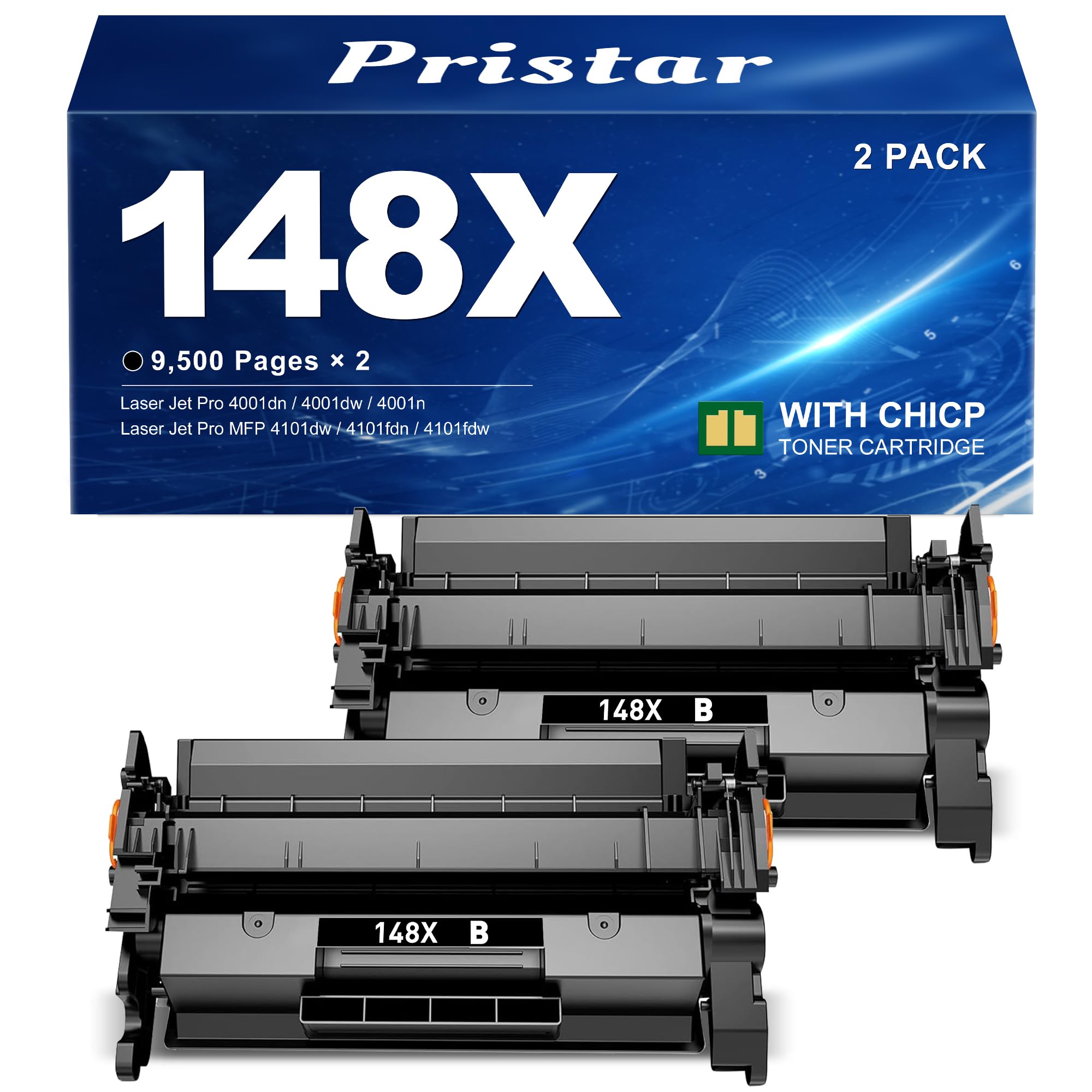 Photo 1 of 148X Toner Cartridge Replacement for HP W1480X 148X Compatible with HP Laser Jet Pro 4001n 4001dn 4001dw 4001fdw 4101fdw 4101fdn MFP Printer (2 Pack with Chip)