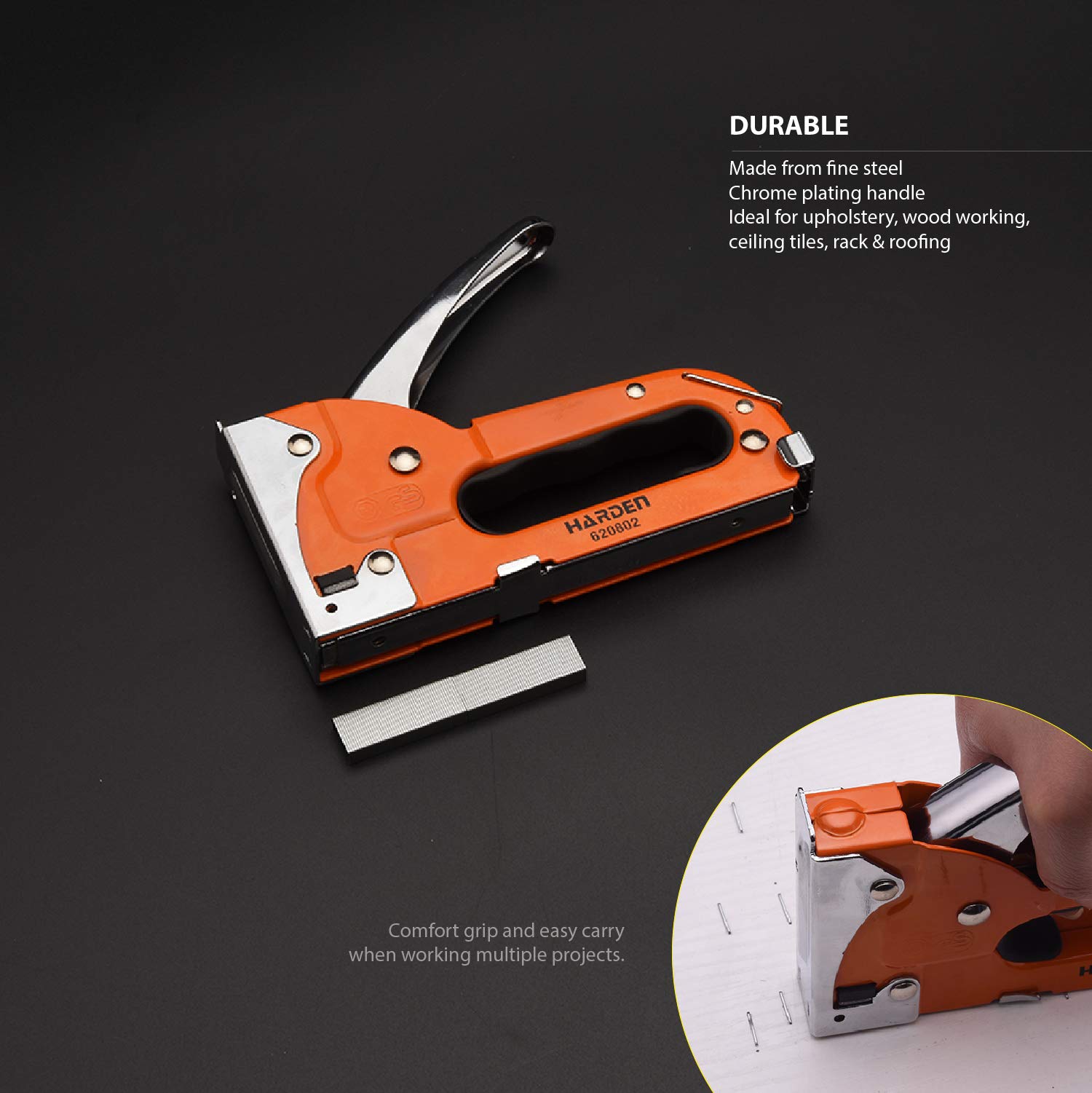 Staple gun, Manual gun with 1000 staples. 48mm Heavy duty stapler gun for upholstery, fixing
