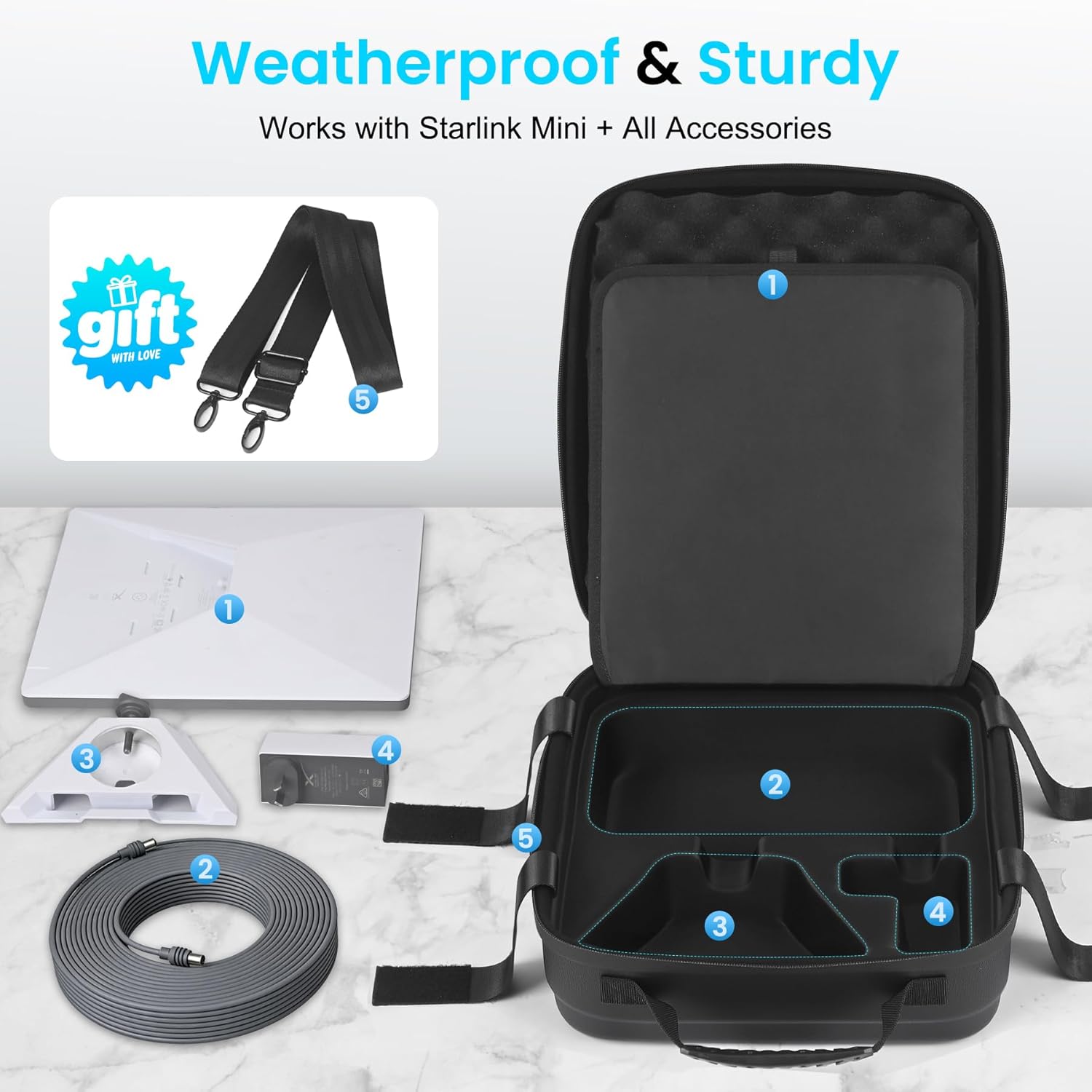 Datop Starlink Mini Case,Ultra-Light Portable Storage Waterproof,Shockproof EVA for Starlink Case,Dual Carry Options for Starlink Mini Accessories,Portable for Outdoor Travel,Camping and RVing,Black