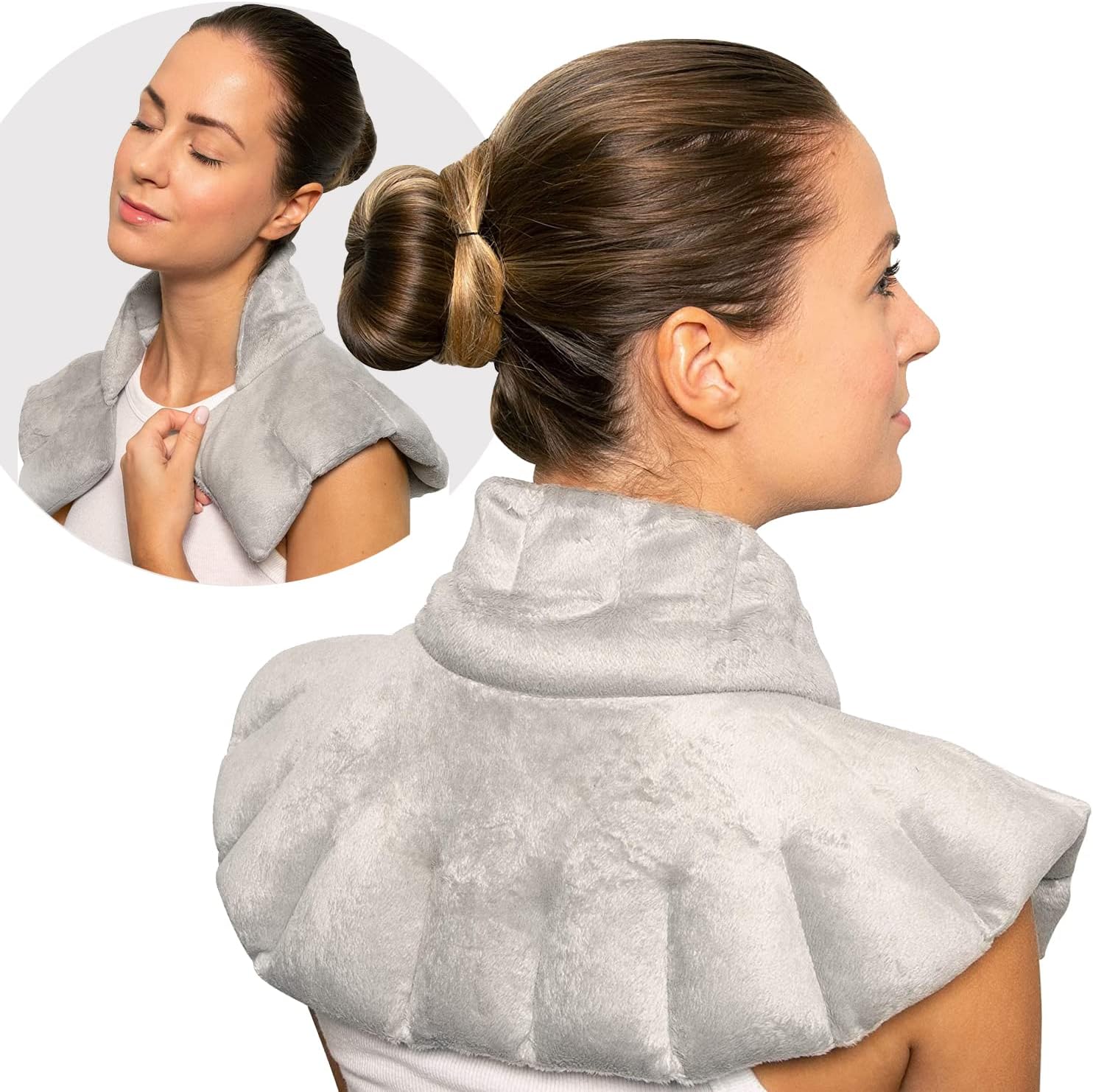 Microwavable Heating Pad and Cooling Neck Wrap, Comfort Wrap for Neck and Shoulders, Microwavable for Moist Heat Therapy and Freezable for Cooling Therapy, Lavender & Chamomile Aromatherapy