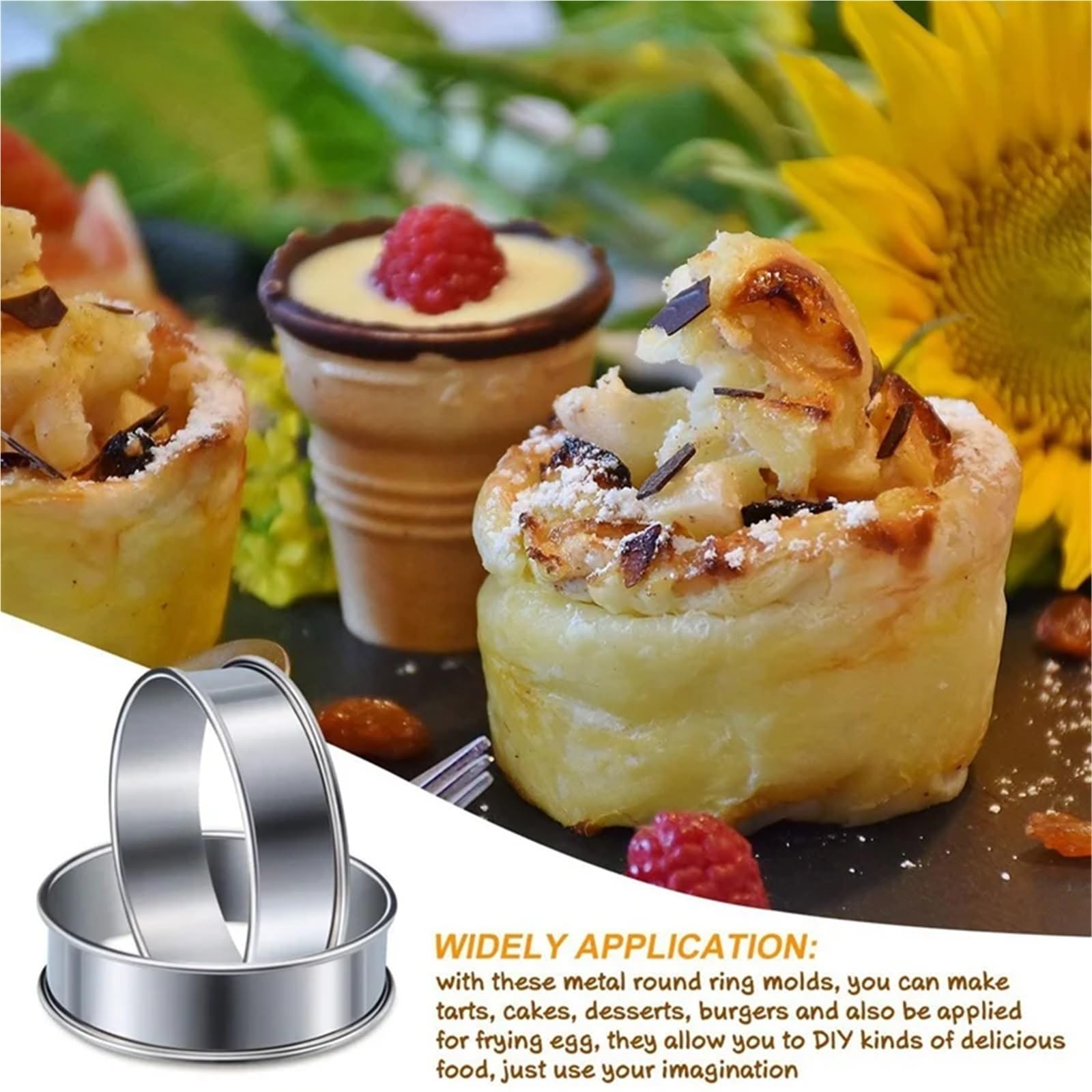 6 Piezas Anillos de Tarta Muffin Anillo Doble Laminado Acero Inoxidable Molde Redondo Metal for Hacer Alimentos para Repostería Y Horneado