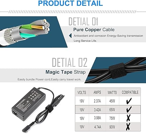 Miniatura 4 de Cargador de portátil de 65 W para Acer Aspire 1 3 A115-32 A315-24P A315-24PT A315-58 A315-59 A315-23 A314-23P A314-23P-R3QA A315-24P-R7VH 23P 4PT-R4