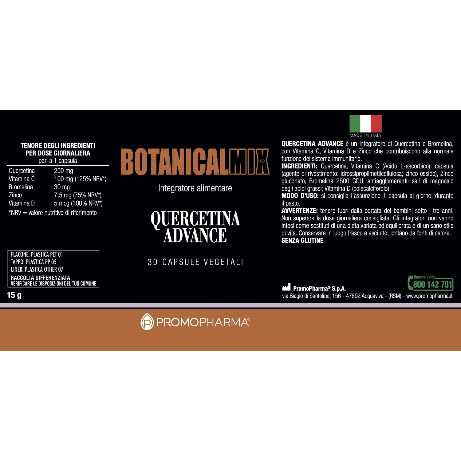 Quercetina Advance - Integratore Alimentare - Con quercetina, Vitamina C, Bromelina, Zinco e Vitamina D - Per le difese immunitarie - 30 cps