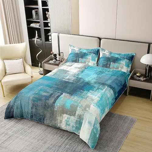 Miniatura 2 de Erosebridal Juego de funda de edredón de 100 % algodón turquesa, tamaño individual, verde azulado y gris, para niñas y adultos, funda de edredón de