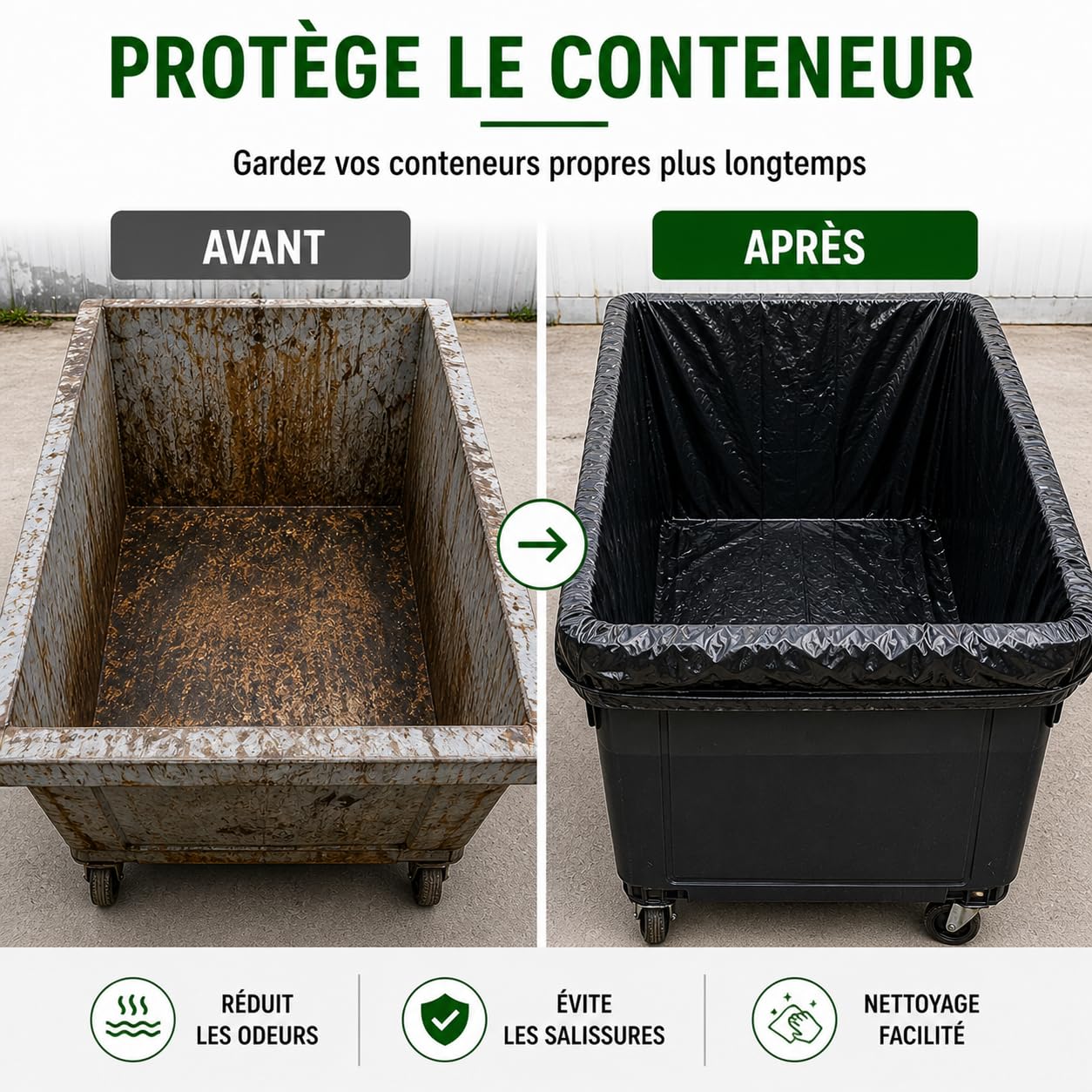 Sac Poubelle 1000-1100L X 20 | Housse Protection Conteneur 1000 Litres | Sacs Housses 1100 Litres Noir Opaque | Tous Types Déchets et Ordures | Epaisseur 30µ | Anti Fuites et Anti Salissures