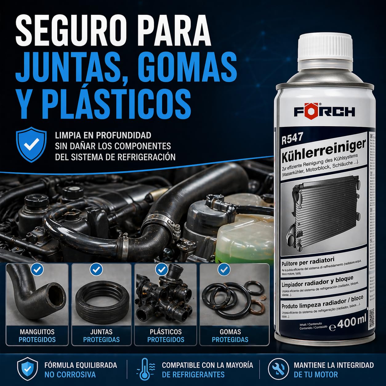 Förch Limpiador de Radiador para Coche – Limpieza de Sistema de Refrigeración y Bloque Motor, Elimina Óxido, Lodos y Residuos, Aditivo para Circuito de Refrigeración Universal de Alta Eficacia (4) — view 6
