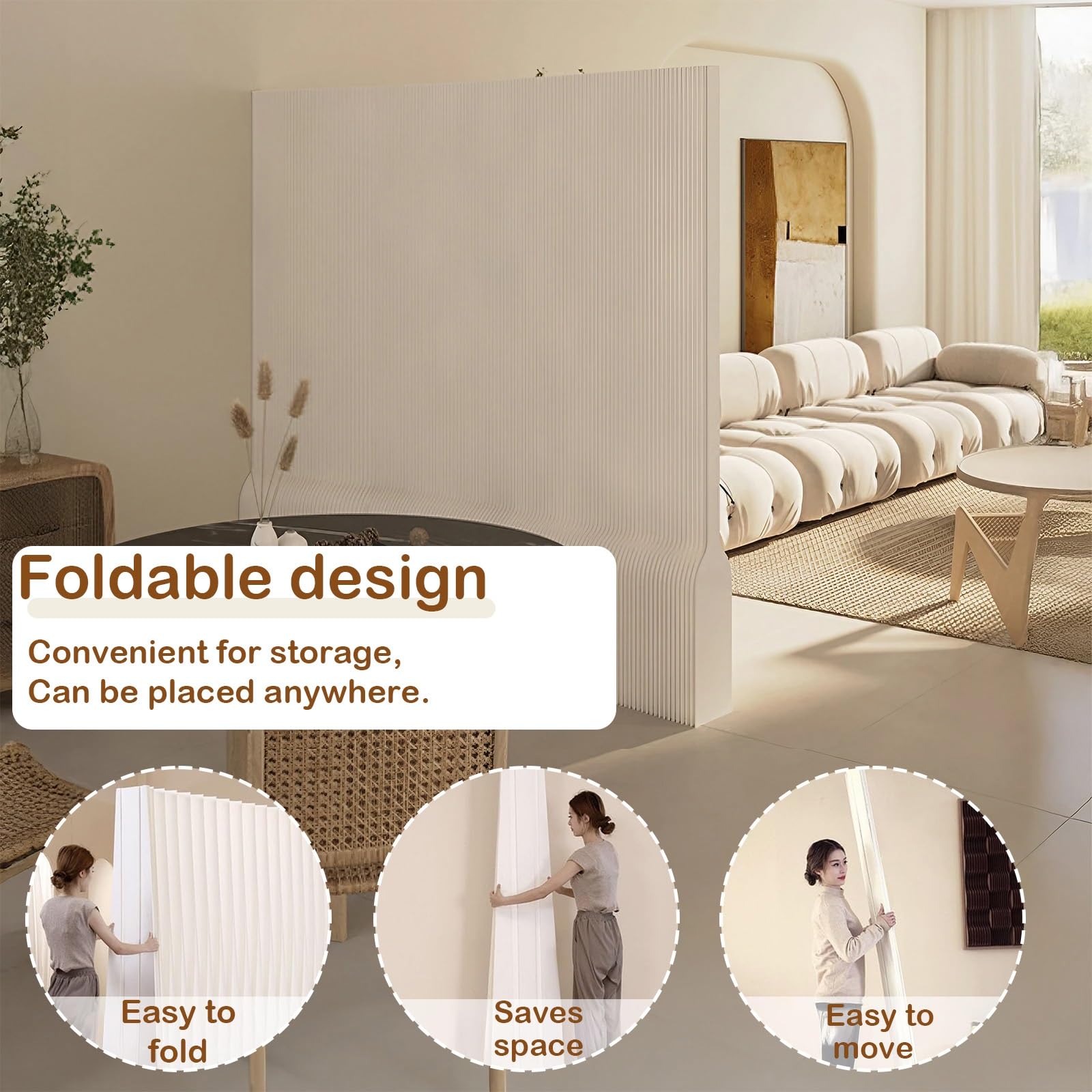 Faltbarer Papier-Raumteiler, Leichter freistehender Sichtschutz-Paravent, Trennwand ohne Montage für Zuhause/Büro/Bekleidungsgeschäft/Unternehmen(Weiß,H150xW18xL100～200cm)