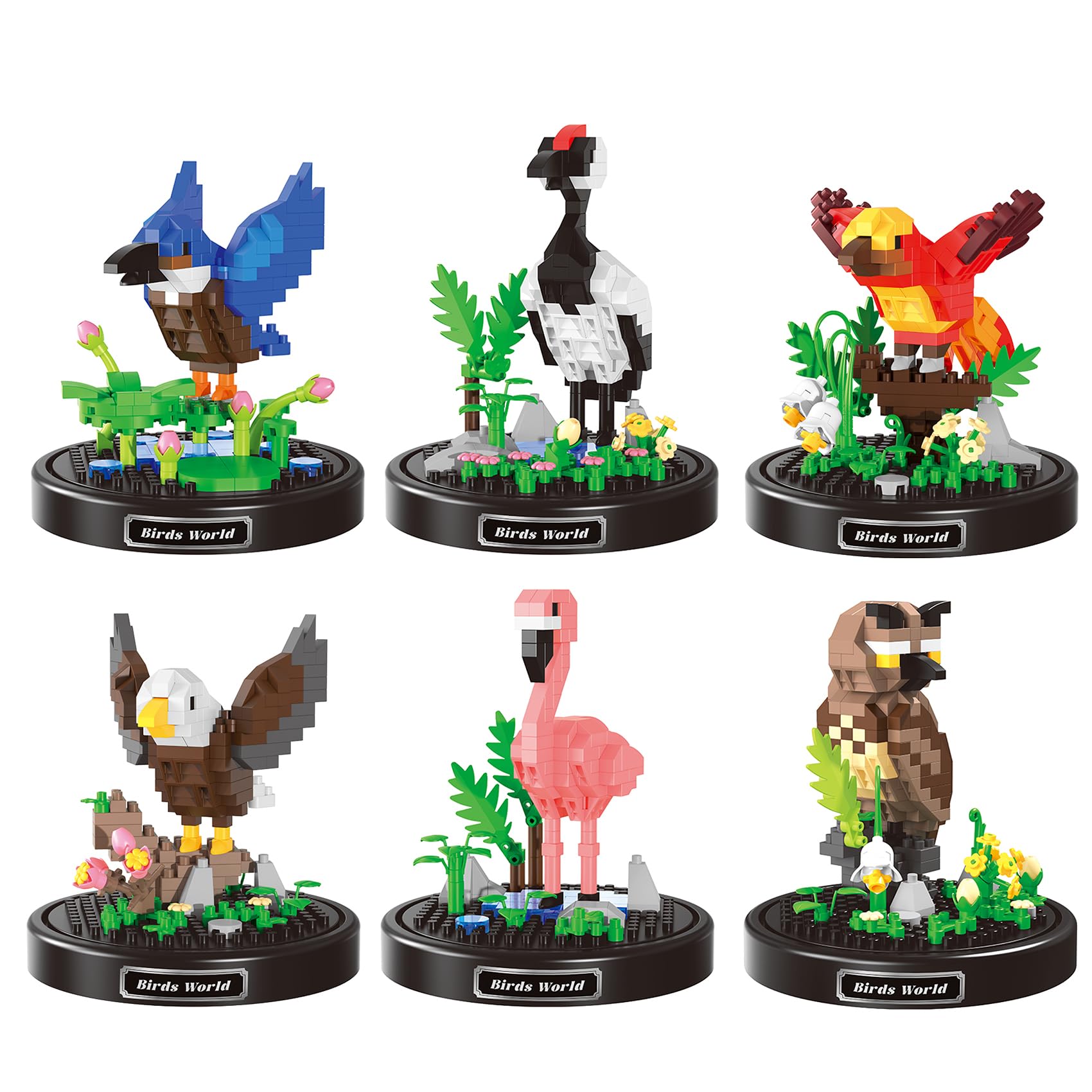 LULUFUN Animal Building Blocks Set,Birds Mini Building Toy, Educational Toy,Gift for Adults and Children,Set of 6