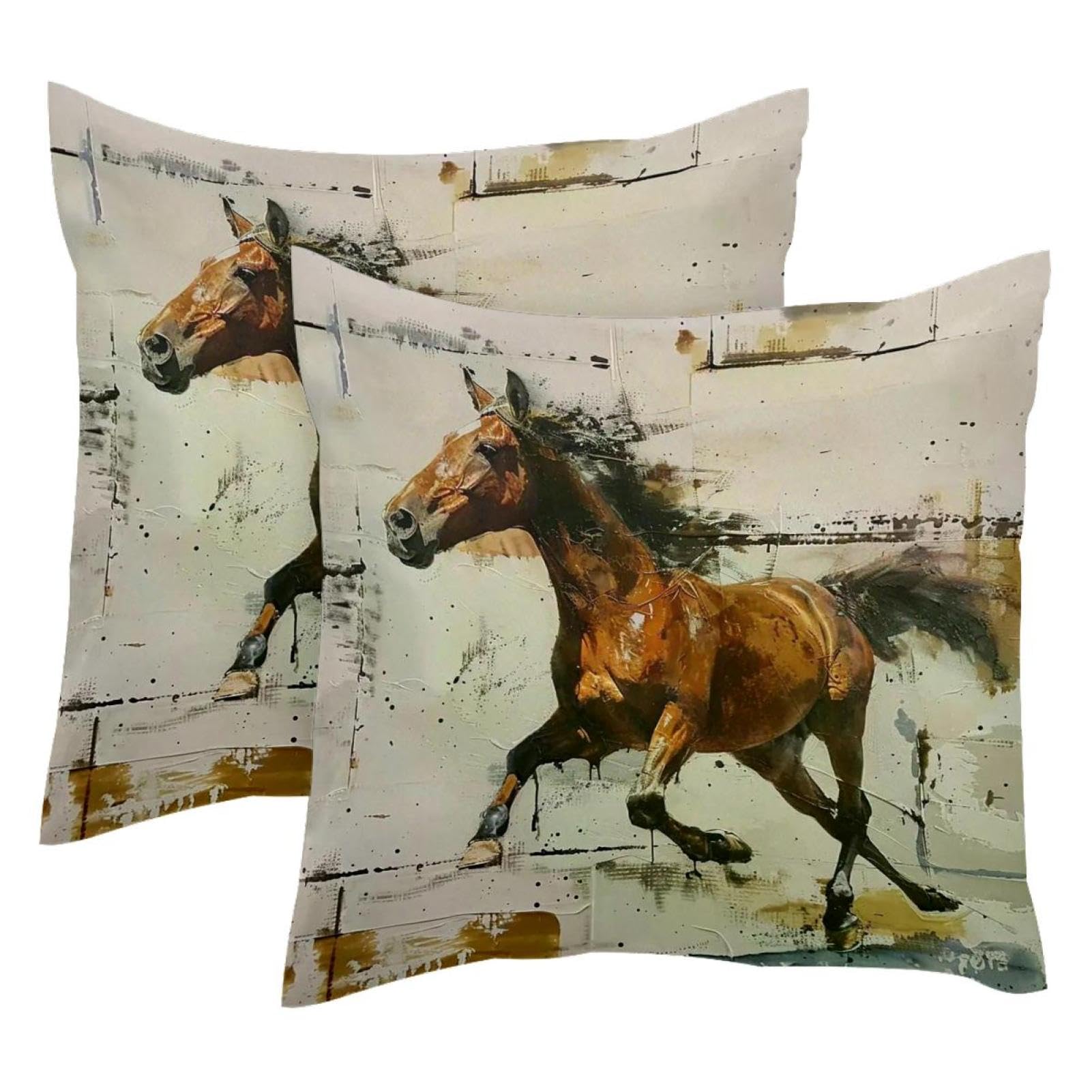 Lot de 2 housses de coussin en velours doux 50x50 cm motif cheval