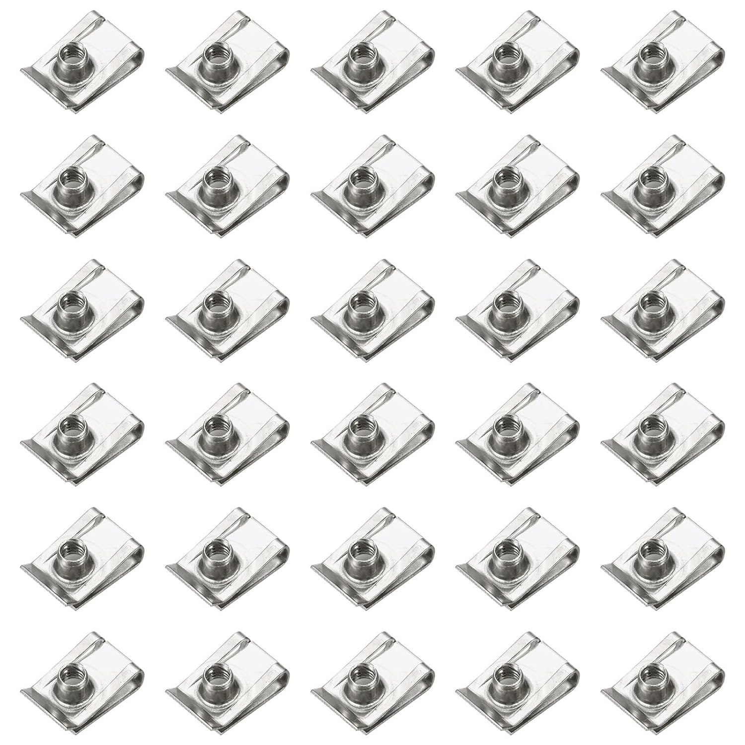 Generic U-Style Clip-On Nut, 30 Pack M4-0.7 Regular Extruded U-Nut U-Type Fasteners Hardware Nuts 304 Stainless Steel for Automotive Metal Cars Motorcycles, Silver
