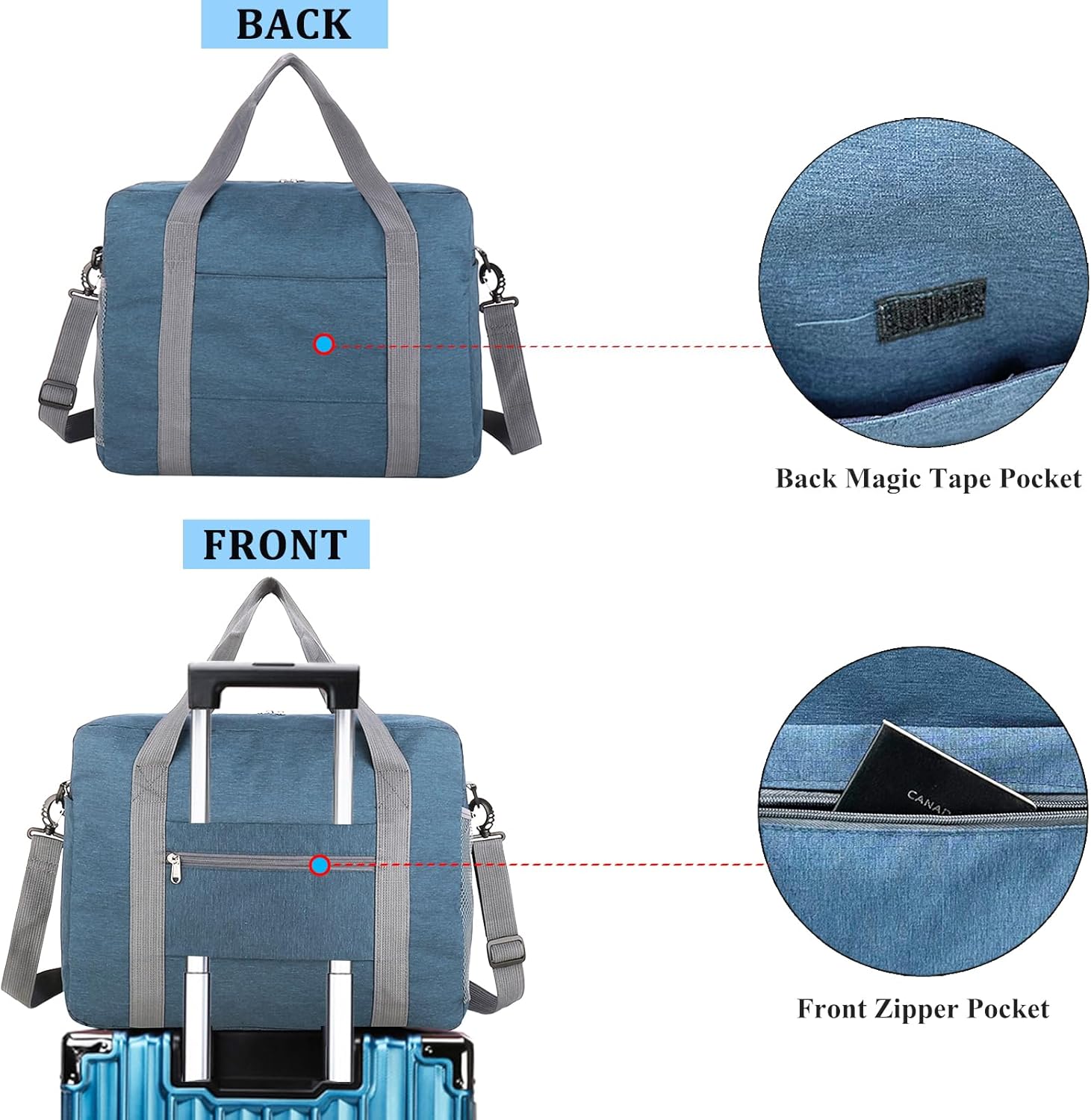 For Spirit Airlines Personal Item Bag 18x14x8 with Wet Pocket Foldable Travel Duffel Bag Underseat Carry on for Men & Women - Image 6