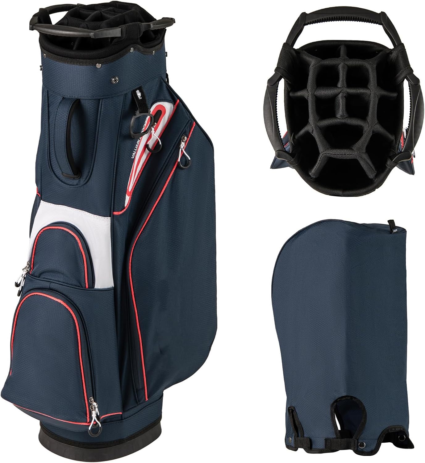 Golf Cart Bag with 14-Way Dividers, Lightweight Golf Club Bag with Zippered Pockets Including Cooler Bag, Rain Hood (Navy)