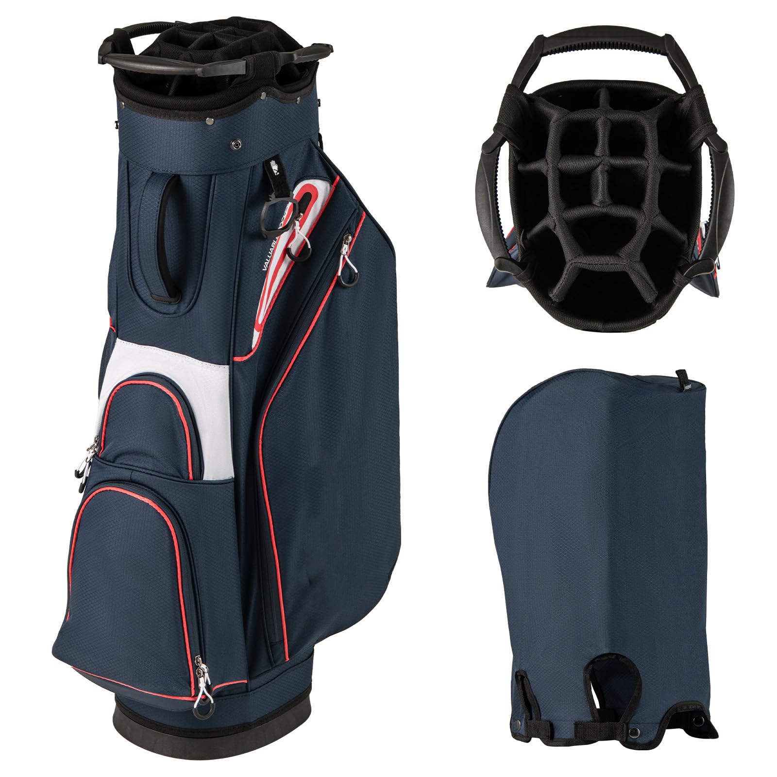 GYMAX Golf Cart Bag with 14-Way Dividers, Lightweight Golf Club Bag with Zippered Pockets Including Cooler Bag, Rain Hood, Shoulder Strap, Carry Handle, Portable Golf Bags for Men Women (Navy)