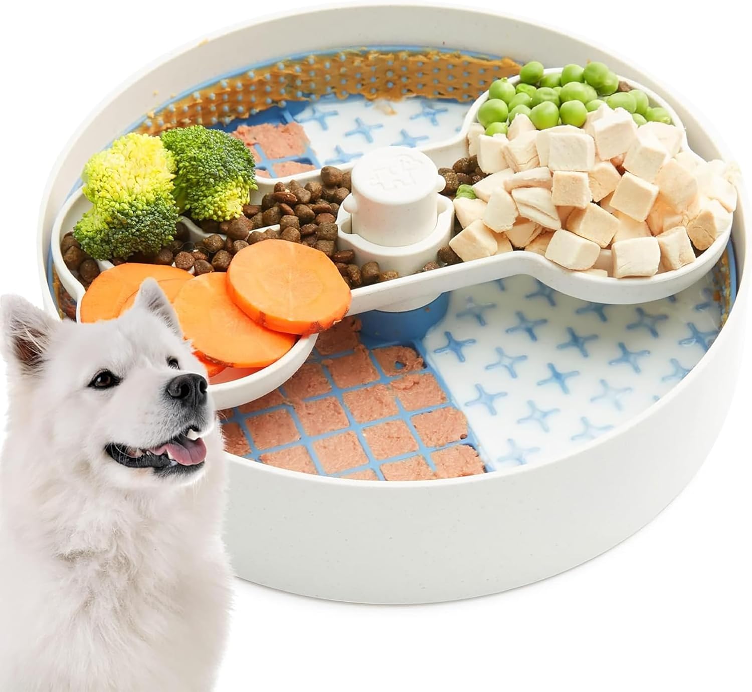 Puzzle Feeder Slow Dog Bowl for Dry, Wet, and Raw Food - 9.8 Inches Lick Bowl Makes Mealtime Fun for Large Dogs, Blue