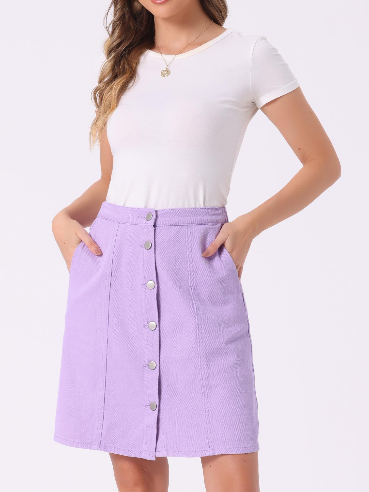 Allegra K Falda Vaquera con Botones y Bolsillos para Mujer