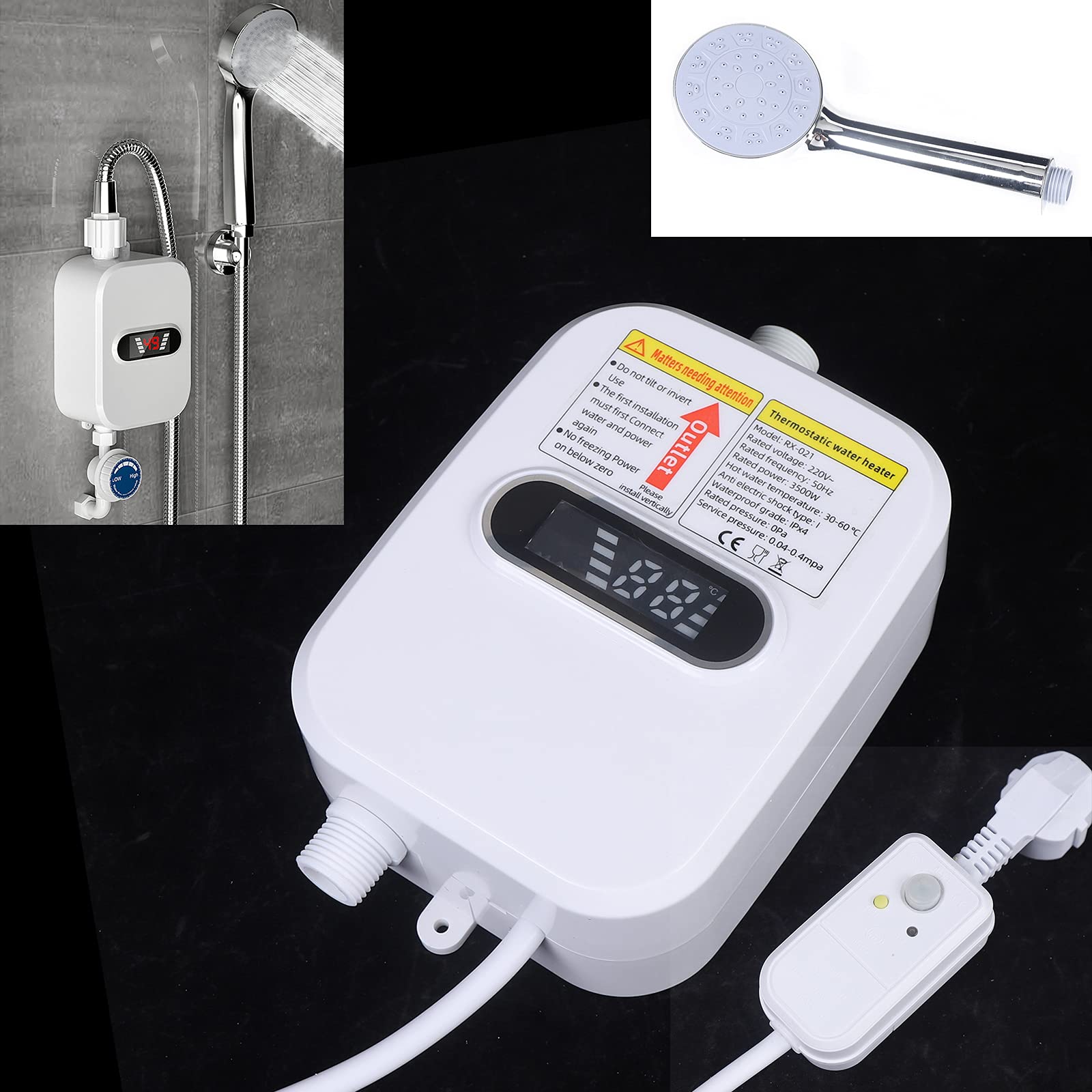 Elektrische boiler, 3500 W, digitaal, elektrische waterset, 220 V, mini-doorstroomverwarmer met lekbescherming voor de badkamer