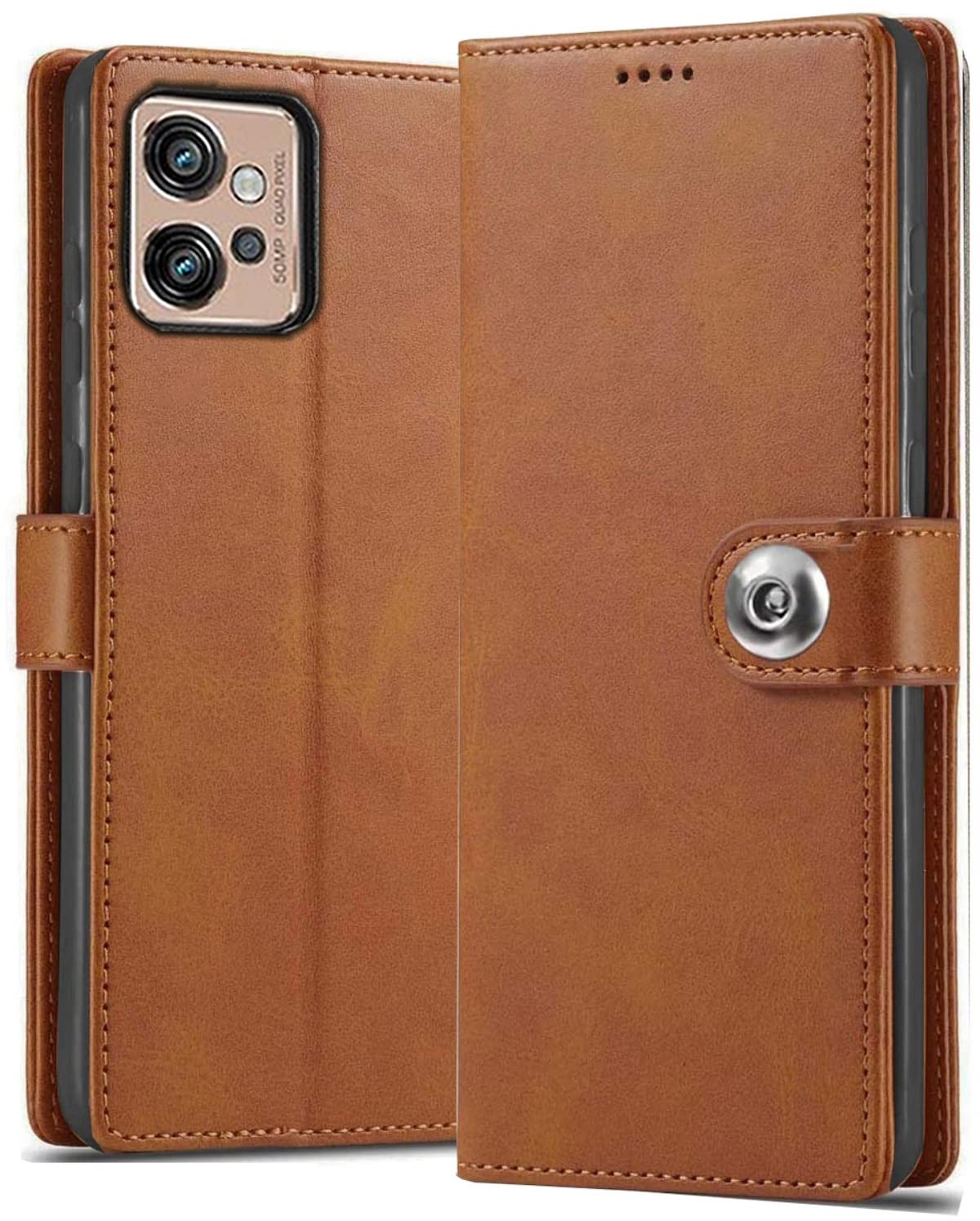 SHINESTAR Ultimate Leather Finish Flip Back Cover for Motorola Moto G32 | Inside TPU & Inbuilt Stand | Wallet Style Back Cover Case for Motorola Moto G32 | Stylish Button Magnetic Closure - Brown (B0BSFNXHY2) Amazon Price History, Amazon Price Tracker