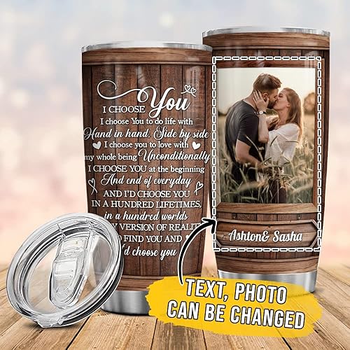 Miniatura 2 de Wassmin Vaso personalizado para marido y esposa, con foto personalizada, 20 onzas, 30 onzas, taza de viaje, aniversario, San Valentín, cumpleaños,