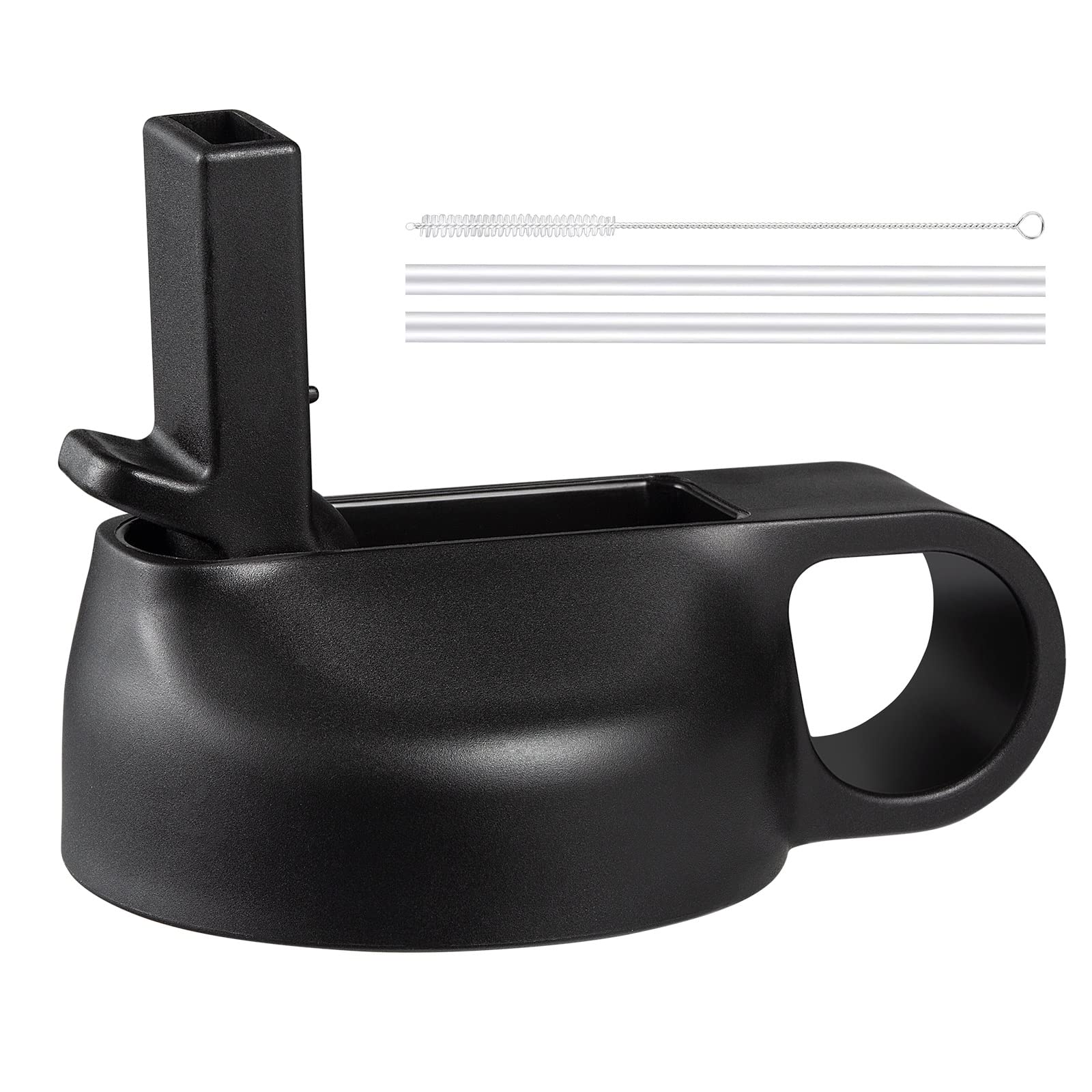 Straw Lid Compatible with Hydro Flask 12 20 32 40 oz Wide Mouth, Lid with Straw for Hydroflask 12oz 20oz 32oz 40oz Straw Lid Wide Mouth Hydroflask Lid Wide Mouth (Black + Black)