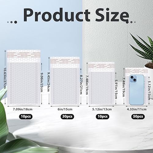 Miniatura 9 de Henoyso 100 sobres de burbujas de 4 tamaños, autoadhesivos, impermeables, acolchados, con sello de amortiguación, sobres de envío de burbujas para