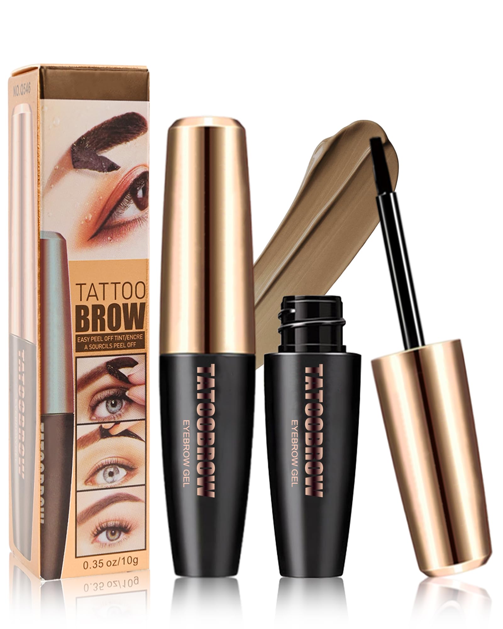 Eyebrow Gel Peel Off, 2Pcs Light Brown Tattoo Eyebrow Gel Easy Peel Off, Long Lasting Waterproof Eye Brow Tinting Dye, Tattoo Brow Tint Stain Peel-Off
