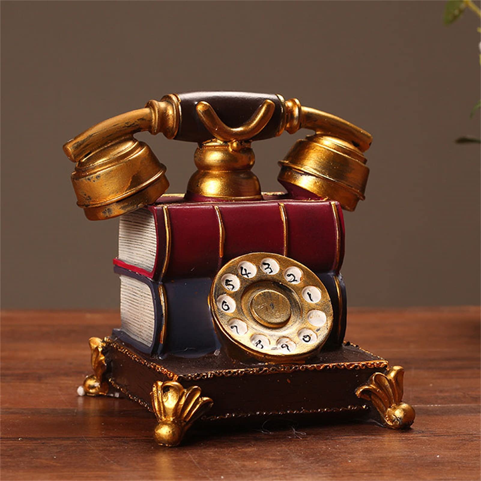 Antique Phones Corded Landline Telephone Dial Home Phone of Old Business Phones Home Office Decor Landlines (Gold and Slive）