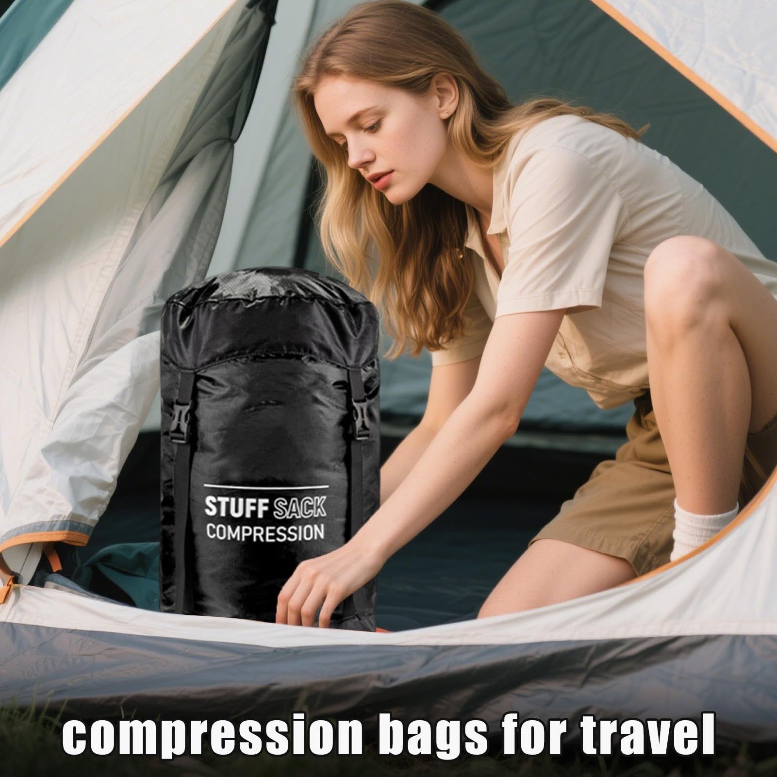 Sleeping Bag Compression Sack - Compression Stuff Sack | Sleeping Bag Stuff Sack | Waterproof Travel Compression Bags | Lightweight Outdoor Gear, Breathable Hiking Supplies for Adventures