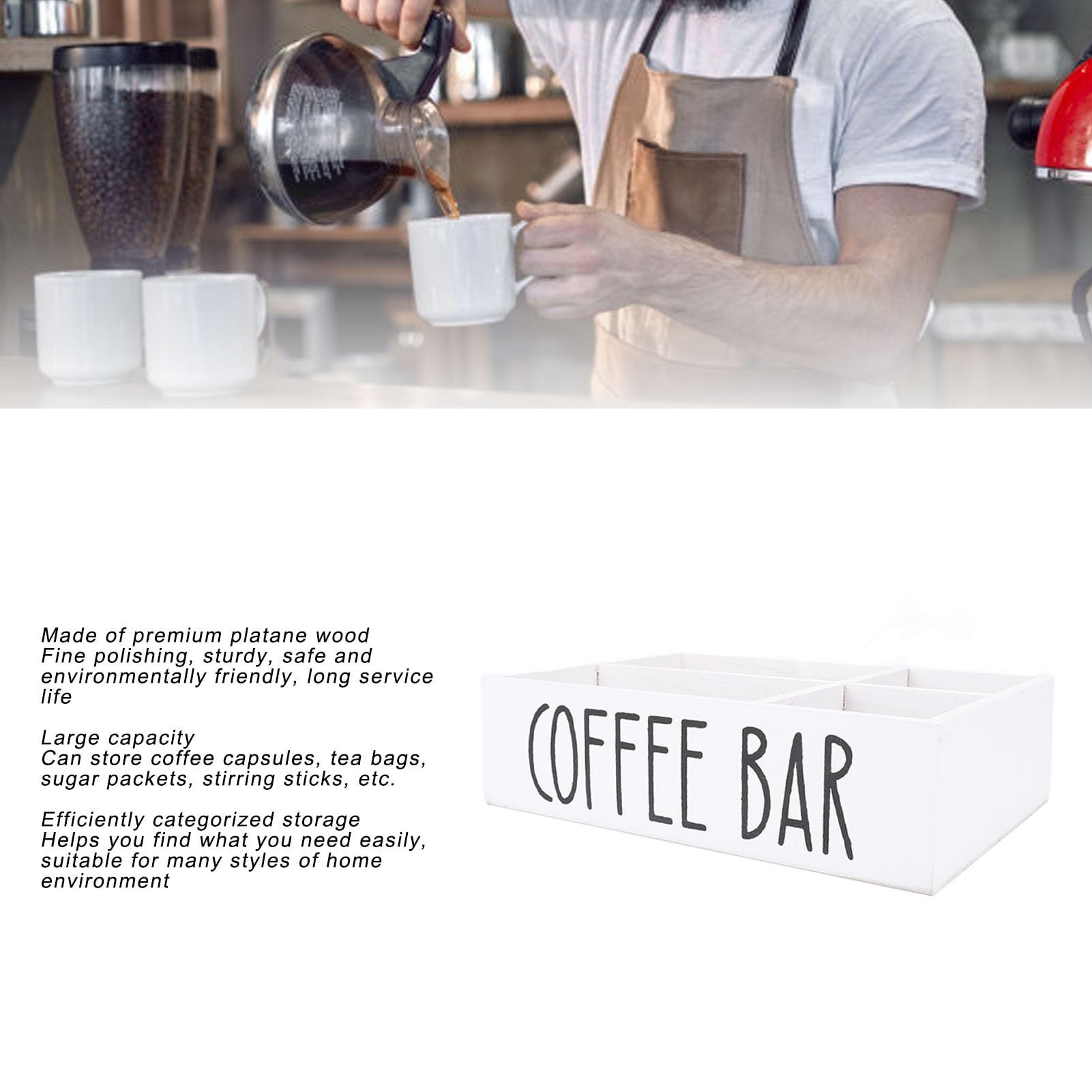 Gsycle Wooden Coffee Station Organizer, Practical Partition Countertop Accessories Organizer Coffee Tray Pods Condiment Syrup Tea Cups (Paulownia)