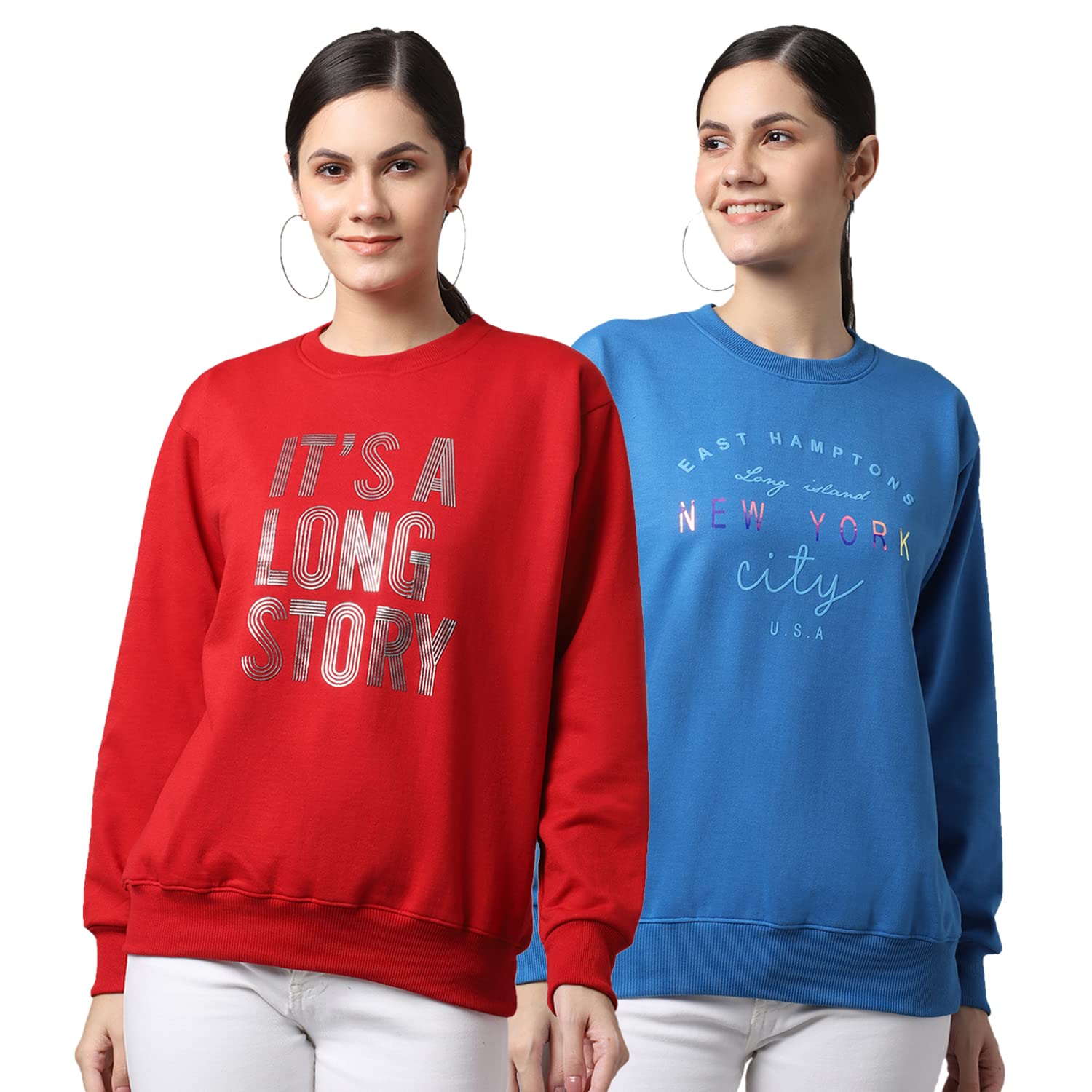 Mack Jonney Fleece Round Neck Sweatshirt for Women (Pack of 2)-SW_RRN_44_MRN_45_OLV_002-P