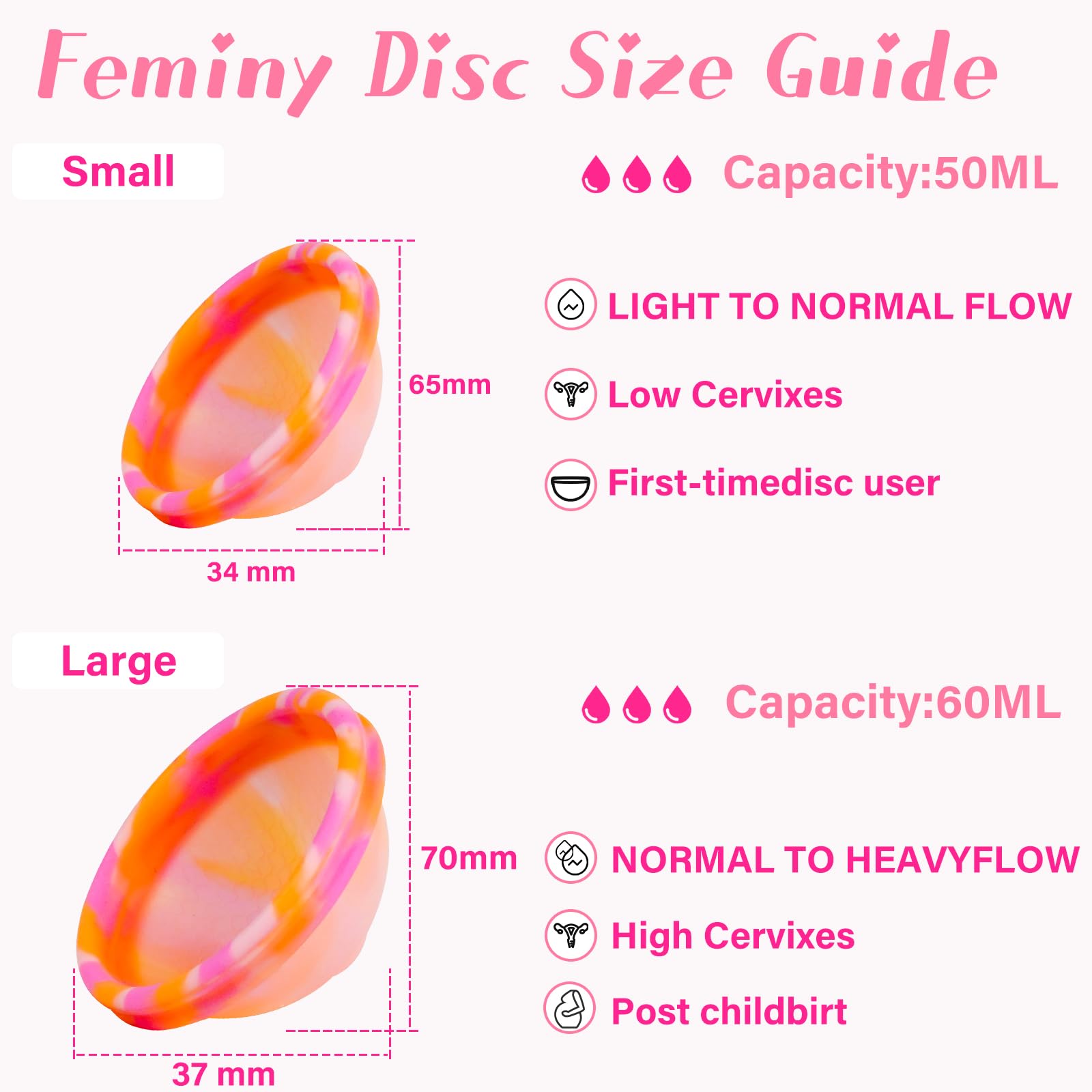 2 Pezzi di Disco Menstruale, Coppa Mestruale con Periodi Della Dimensione M+L, Tazza Mestruale Riutilizzabile Realizzata in Silicone Medico al 100% per Donne Sport, Nuoto e Intimità Attive