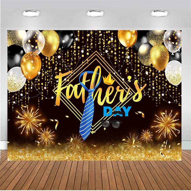 CHAIYA 8x6ft Happy Father's Day Backdrop Black and Gold Fathers Day Family Party Supplies Banner Background Father's Day Cake Table Decor Backdrop